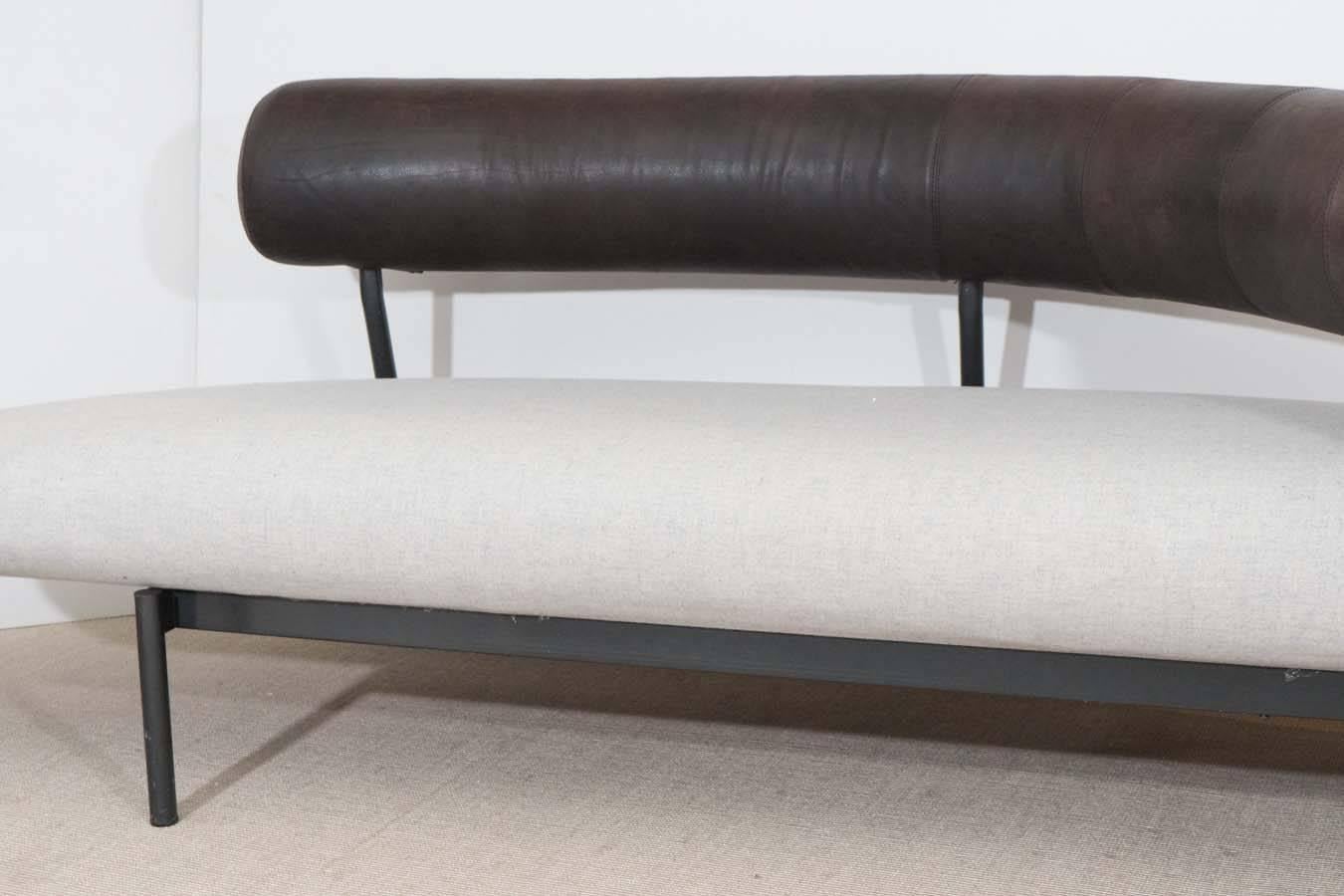Late 20th Century Javier Mariscal Leather and Linen Sofa, Spain, 1980