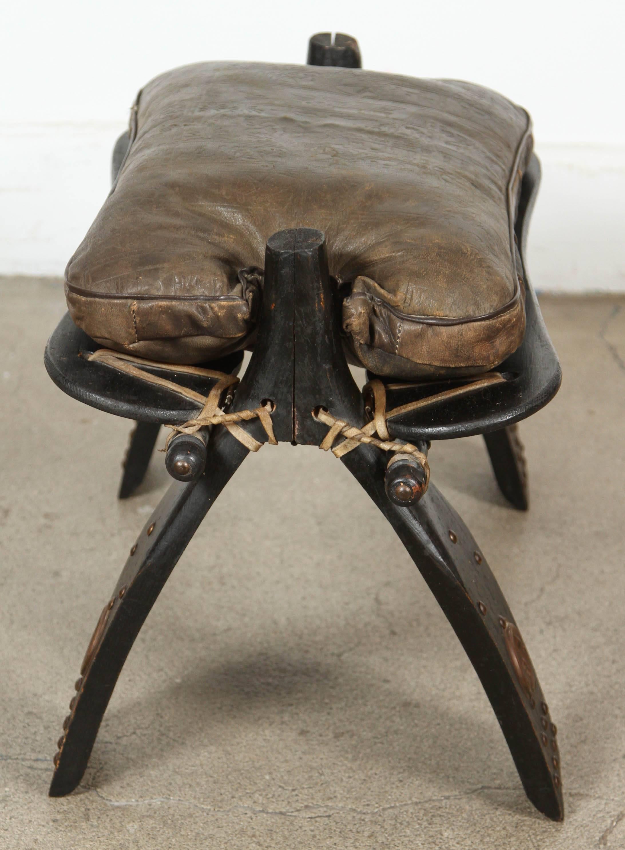 Hand-Crafted Camel Saddle Seat Footstool