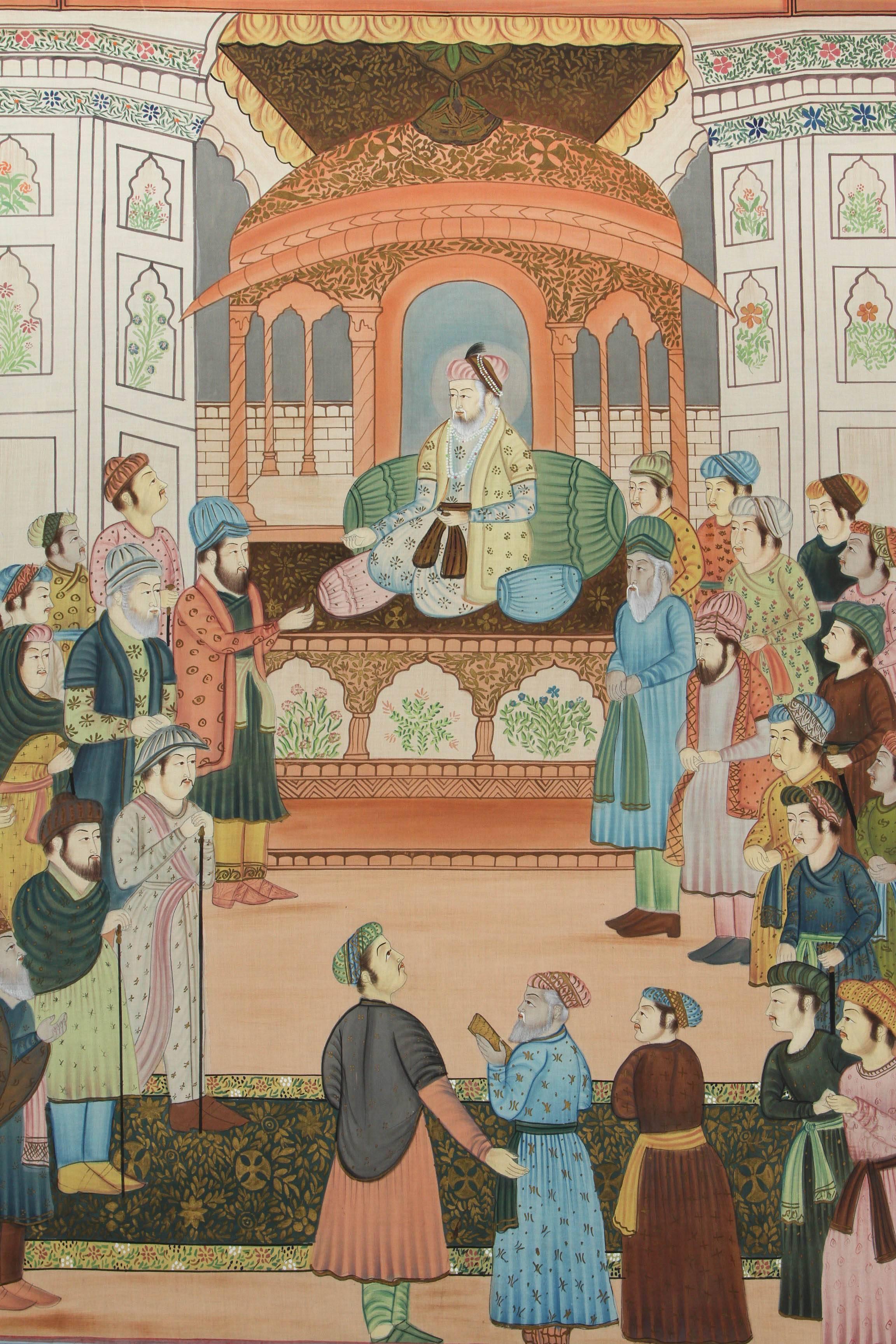 Hand-Painted Mughal Indian Silk Painting