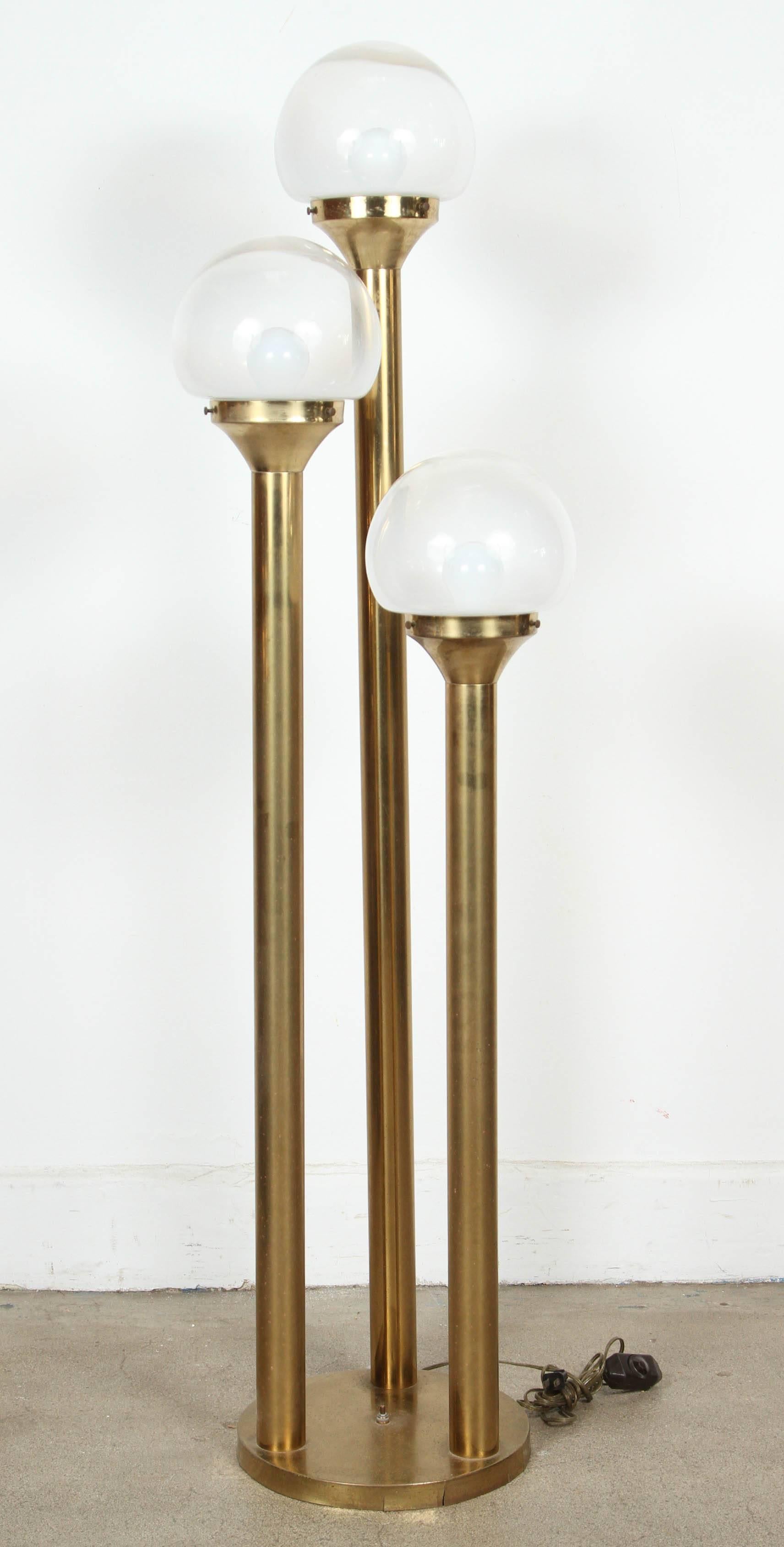 Hand-Crafted Italian Brass Three Globes Floor Lamp