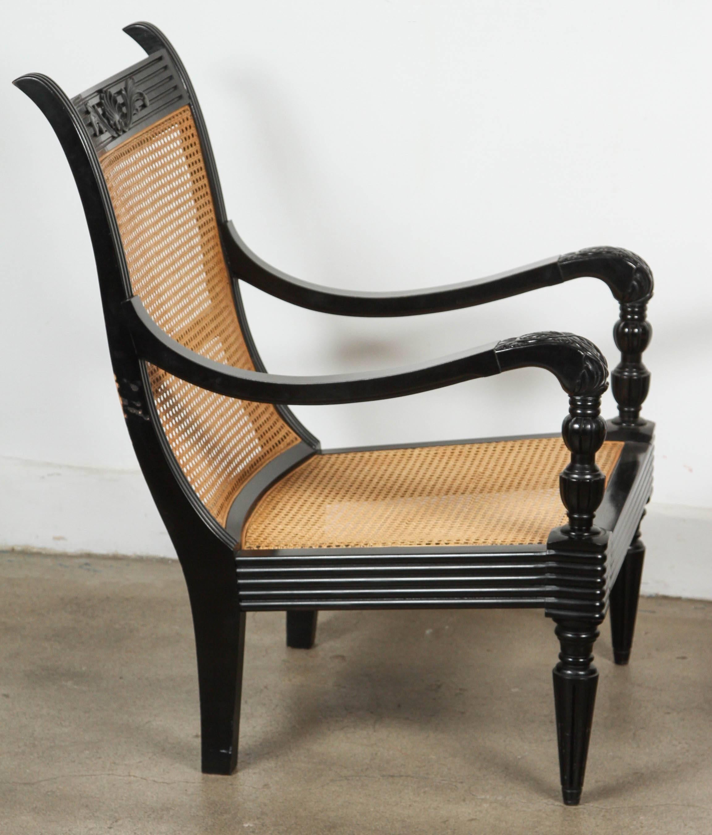 20th Century Anglo-Indian Ebonized Armchair and Ottoman