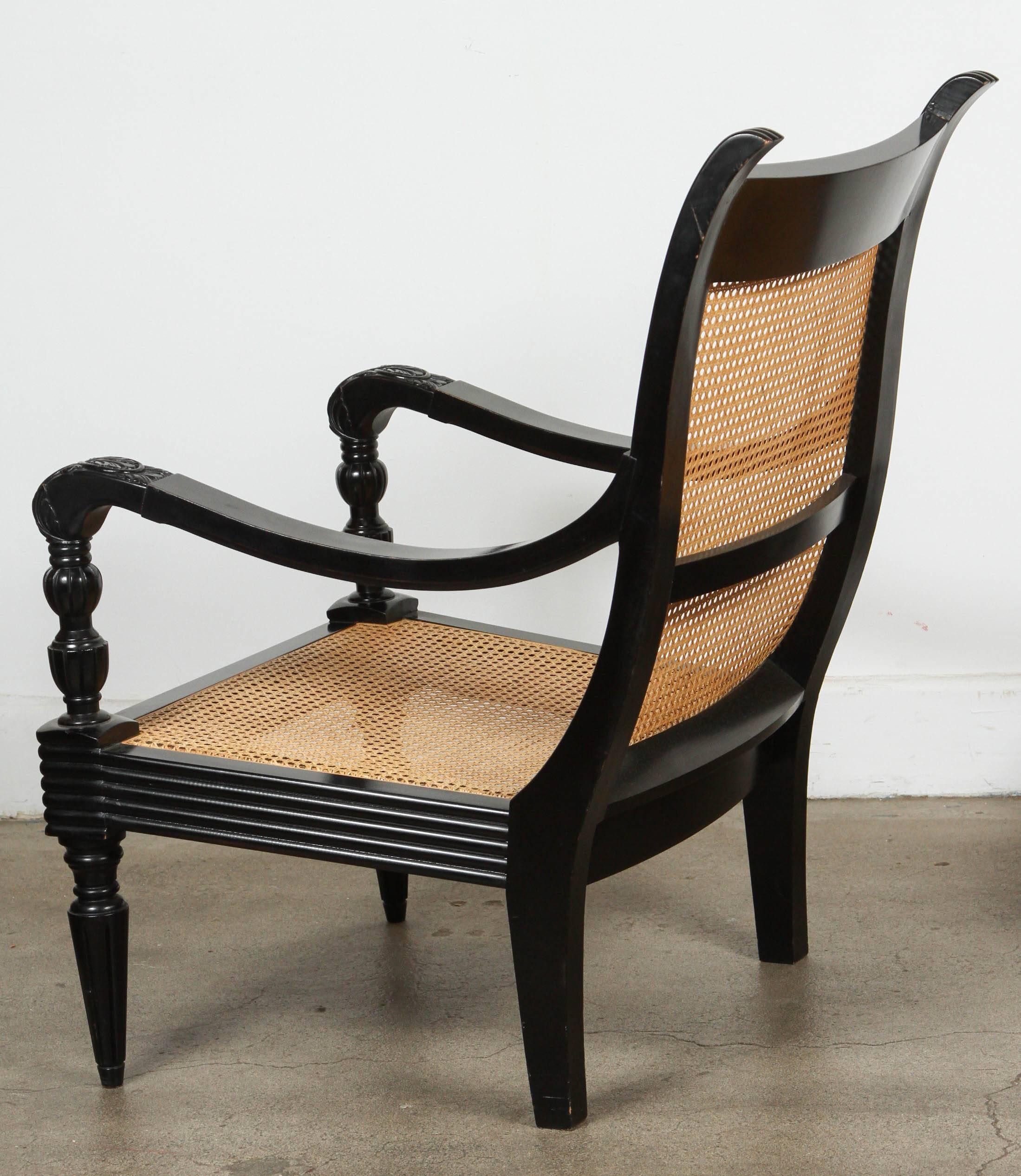 Anglo-Indian Ebonized Armchair and Ottoman 1