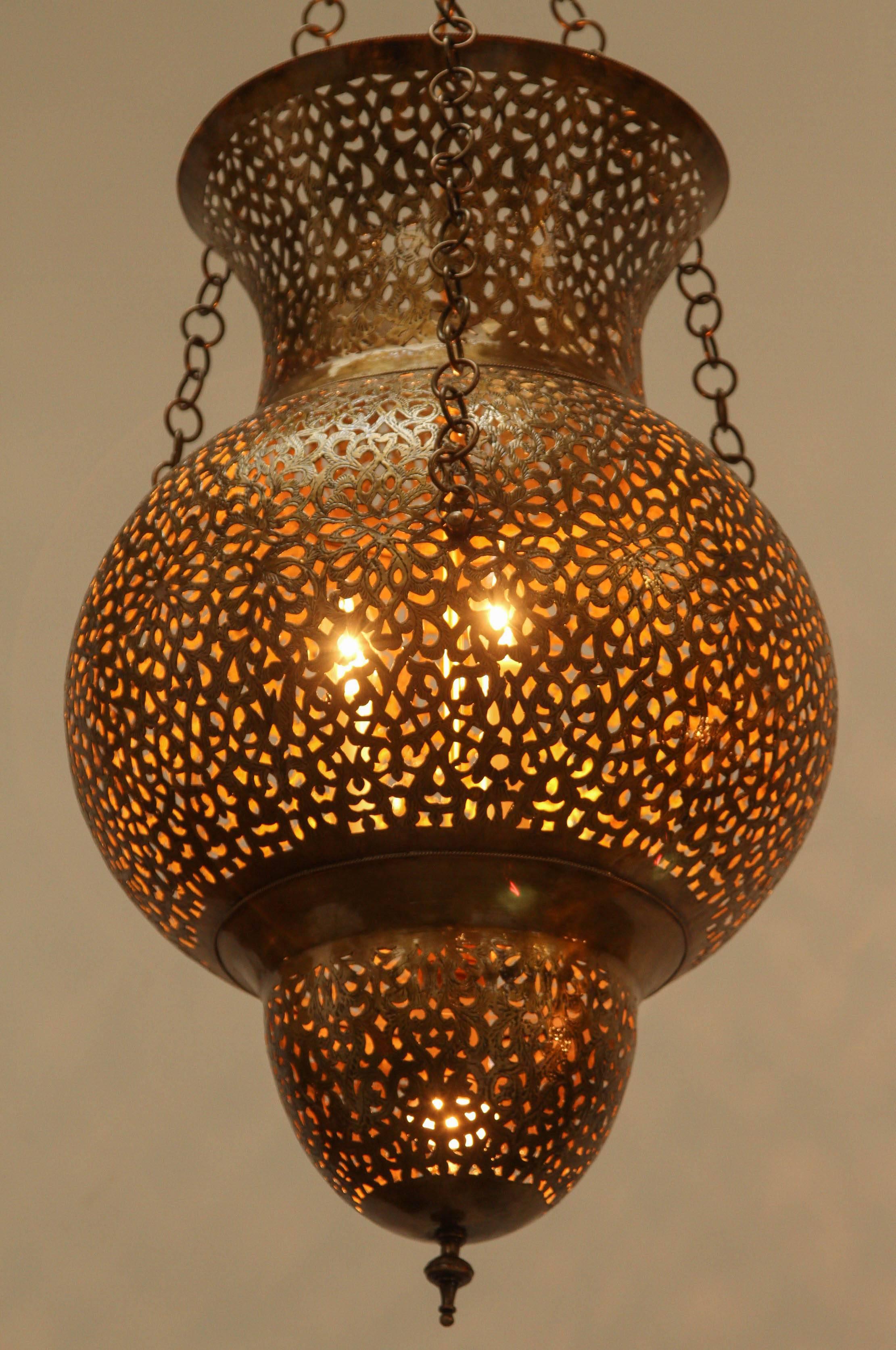 20th Century Moroccan Brass Polished Piereced Brass Moorish Style Chandelier