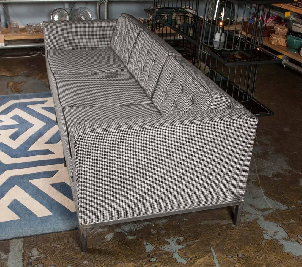 Leather Bespoke Grey Houndstooth Wool Pitfield Sofa by Pitfield London For Sale