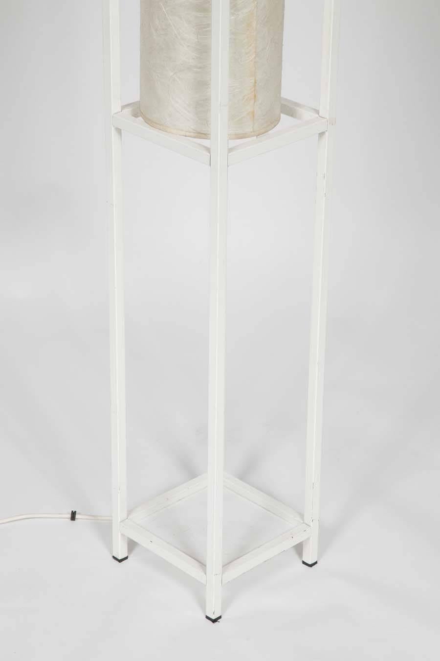 20th Century Minimalist Tall White Metal Floor Lamp with Coated Paper Shade For Sale
