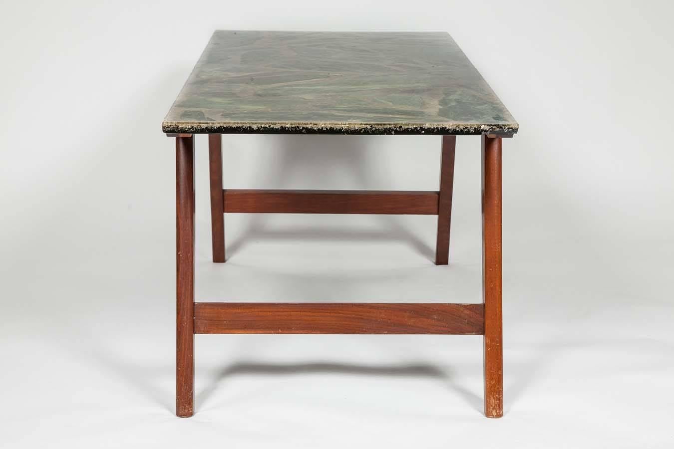 20th Century Green Marble and Resin Danish Style Coffee Table with Angled Base