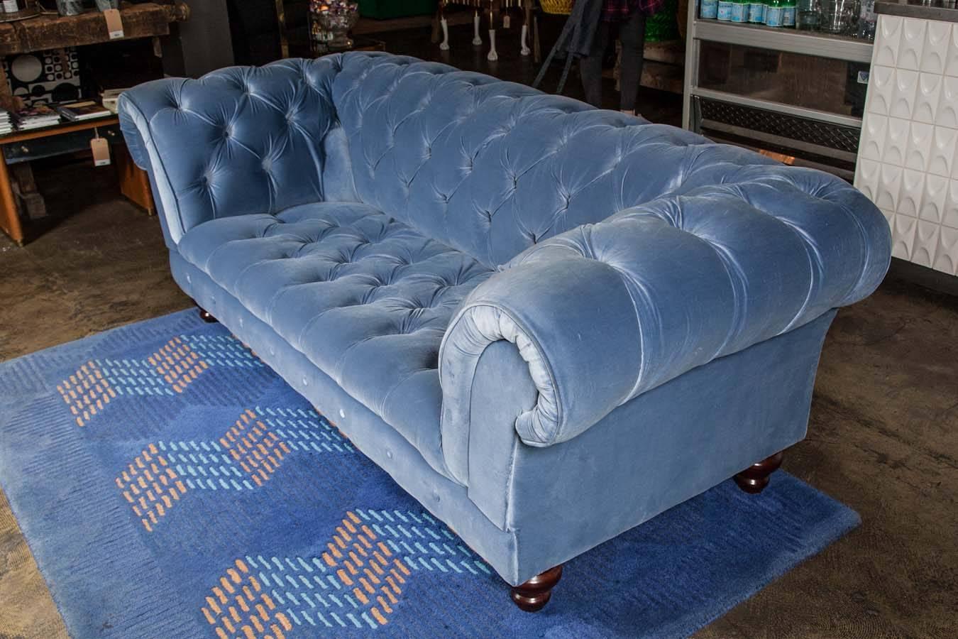 Bespoke Blue Velvet Chesterfield Sofa By Pitfield London For Sale At