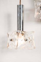 Vintage Square Pressed Glass and Chrome Pendant Lights