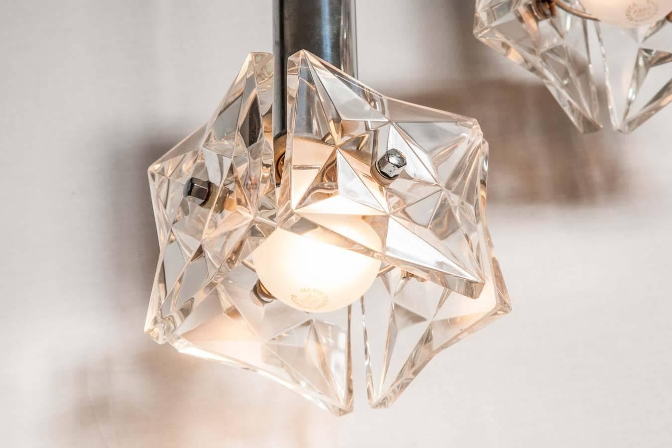 European Vintage Square Pressed Glass and Chrome Pendant Lights For Sale