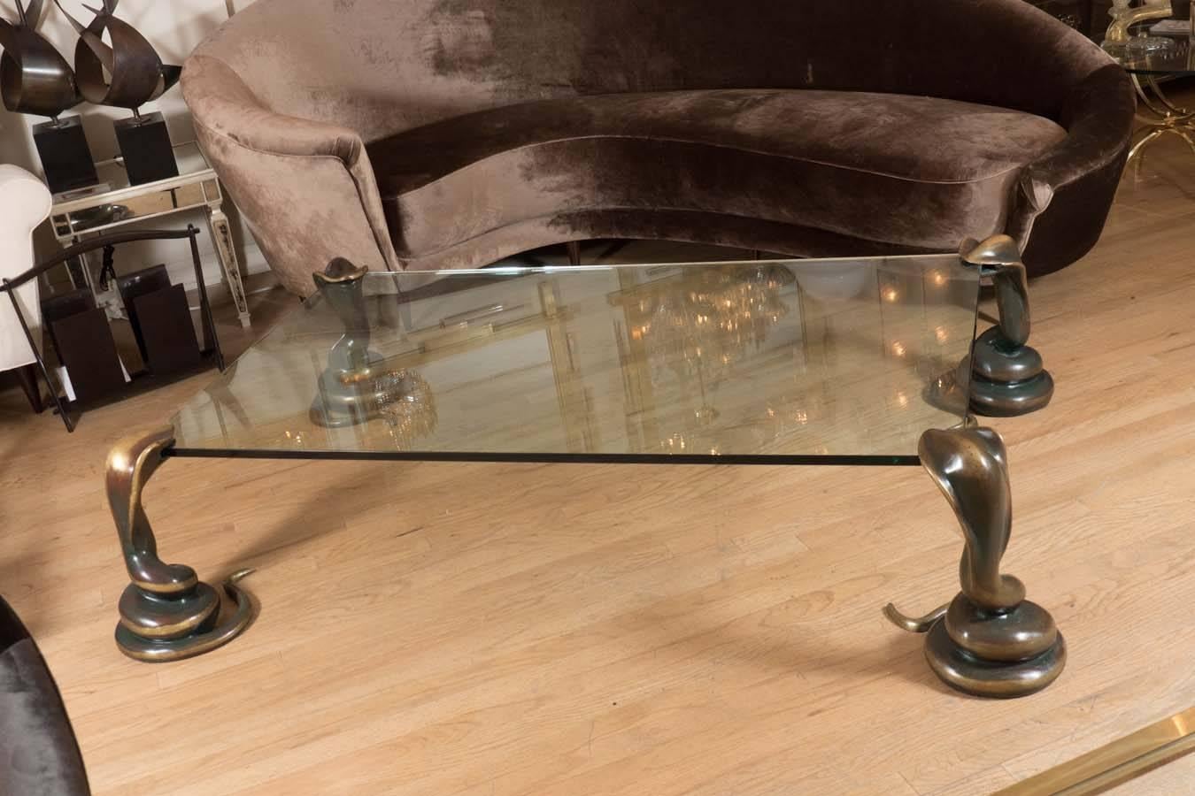 Italian Rectangular Glass Coffee Table with Cobra Supports
