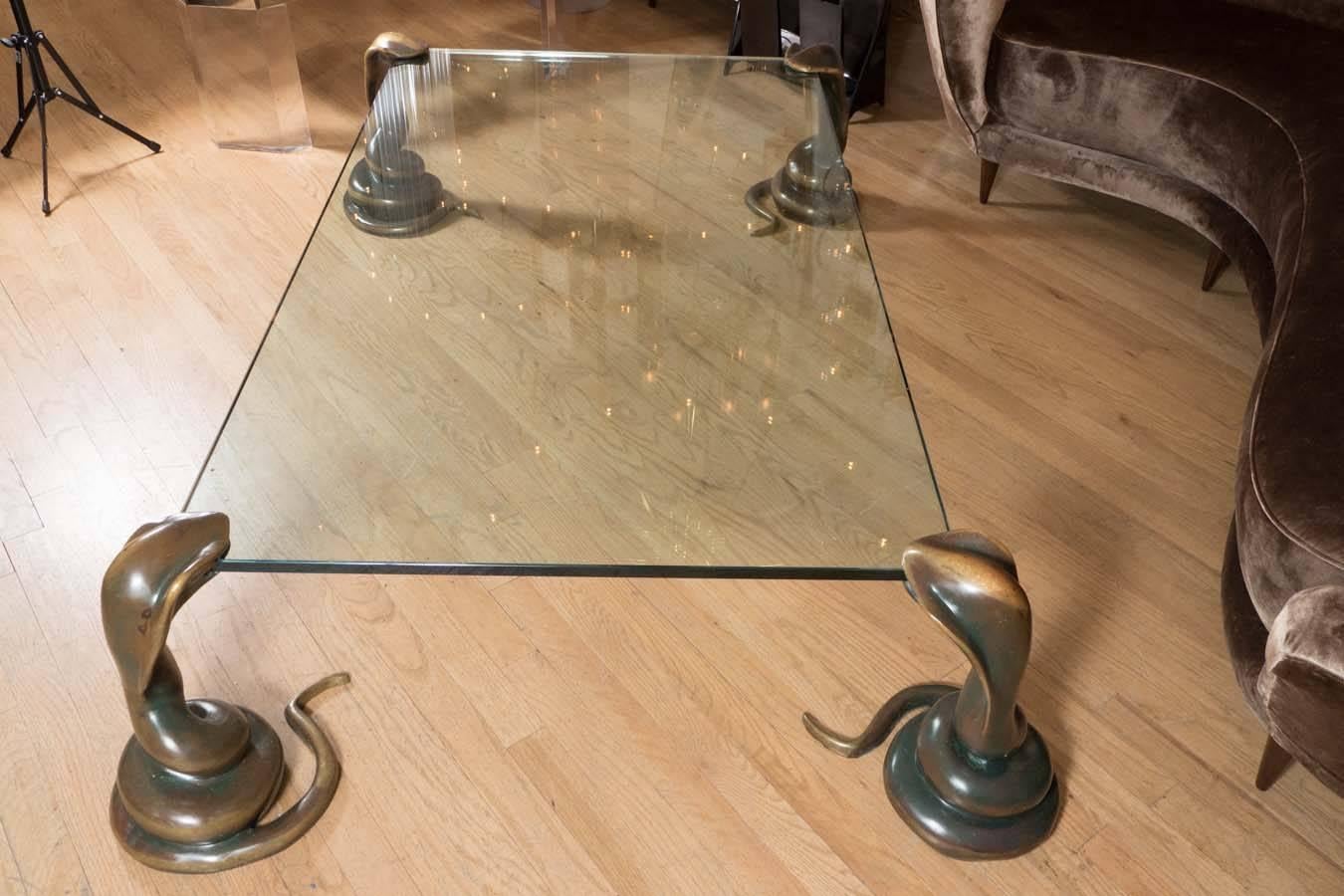 Mid-20th Century Rectangular Glass Coffee Table with Cobra Supports