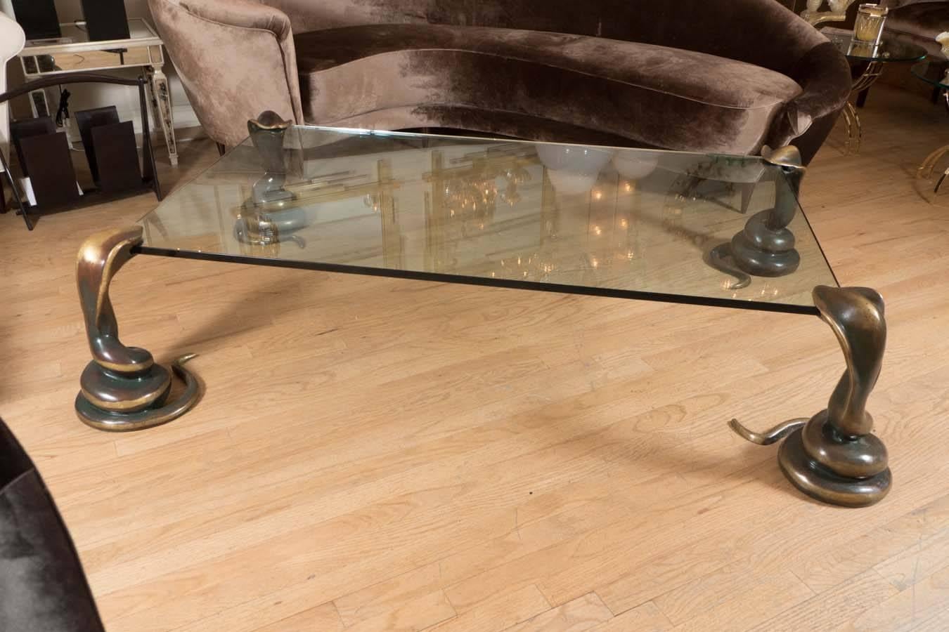 Bronze Rectangular Glass Coffee Table with Cobra Supports