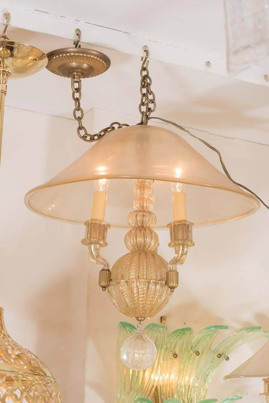 Diminutive gold flecks glass chandelier with shade in the style of Barovier.