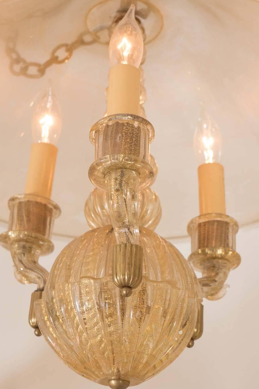 Mid-20th Century Diminutive Gold Glass Chandelier by Venini