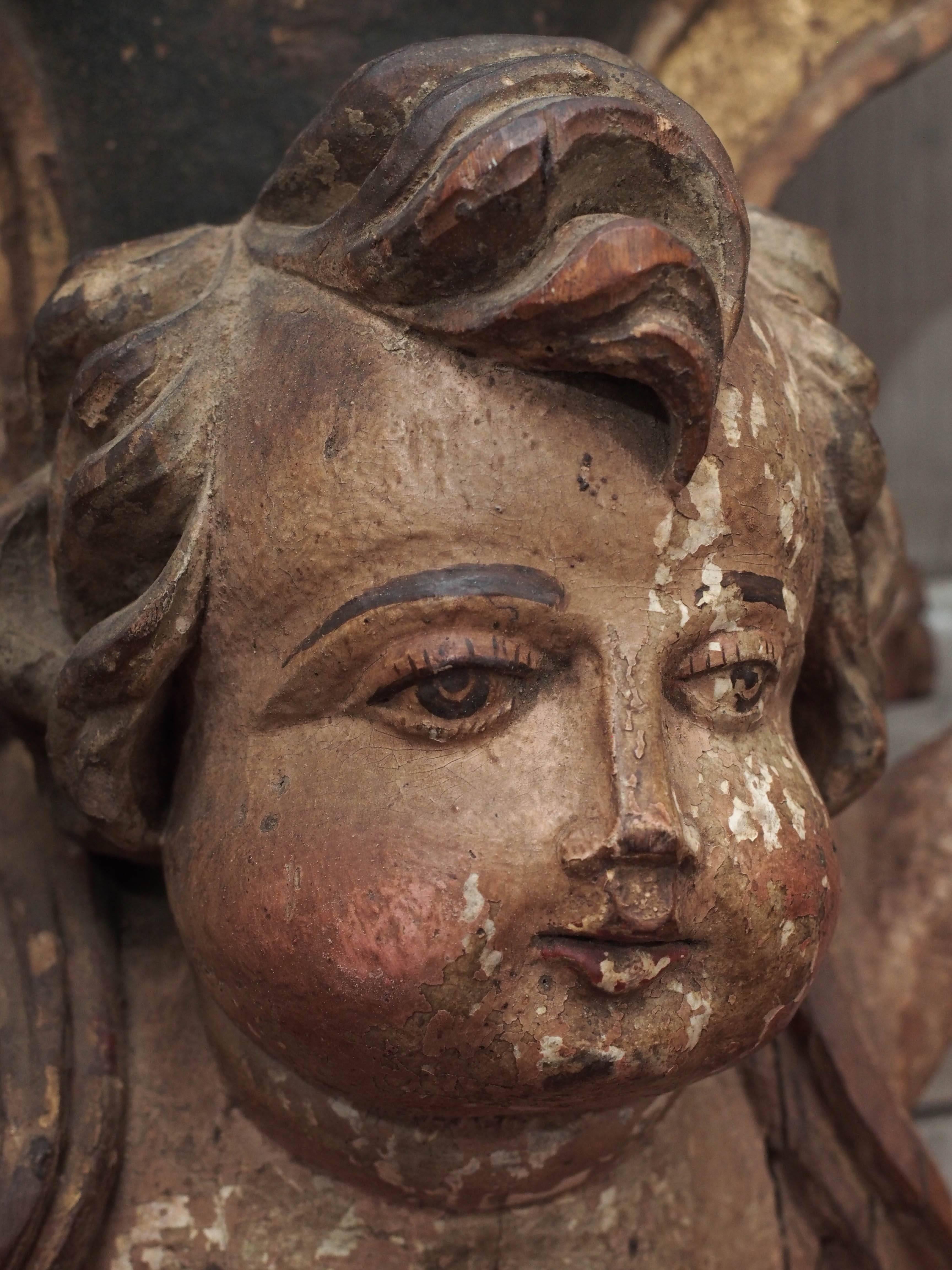 Antique Carved Wood Putto In Good Condition In New Orleans, LA