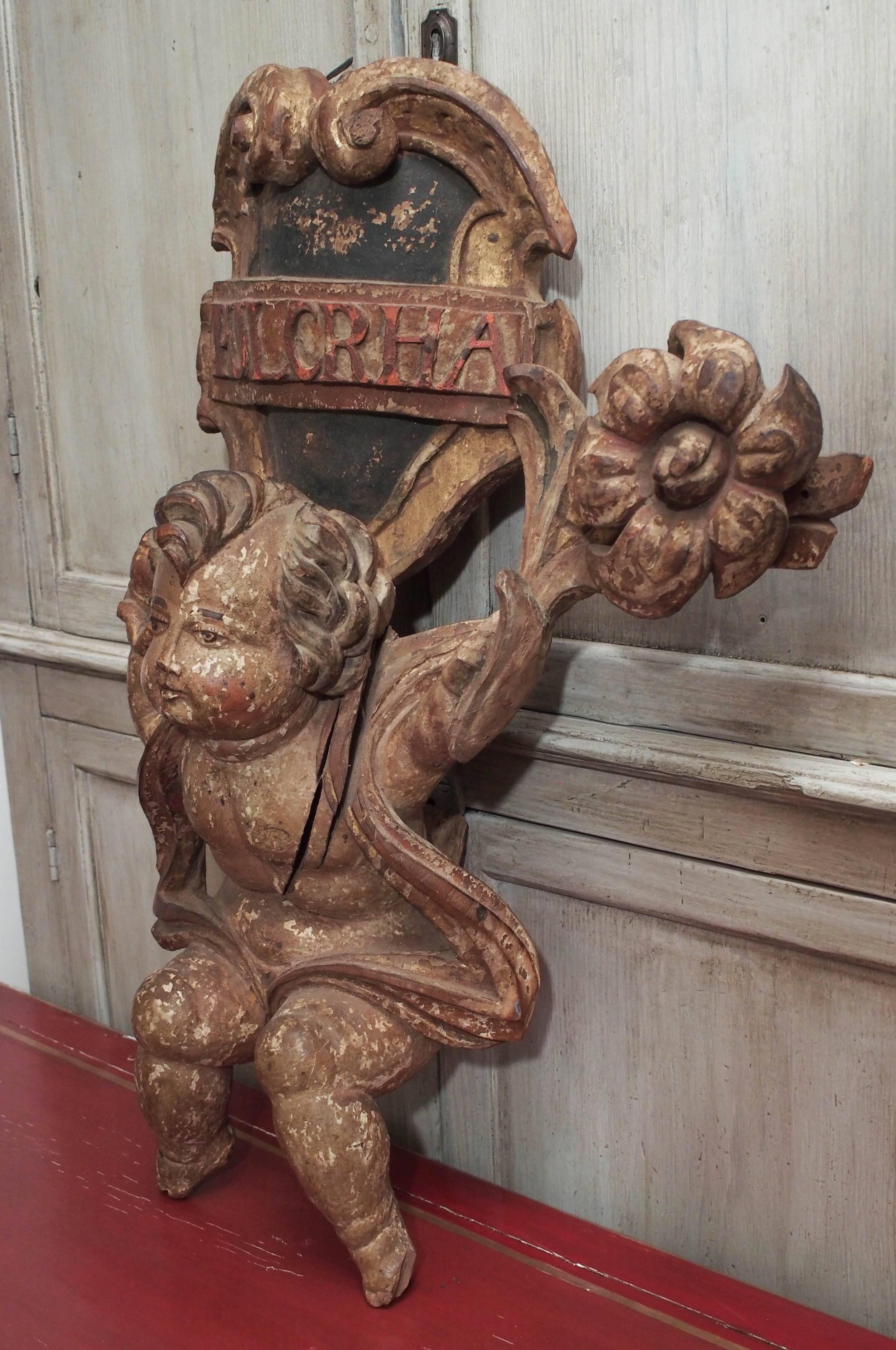 Antique Carved Wood Putto 2