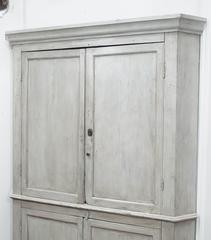 Early English White Wash Corner Cupboard with Scalloped Base