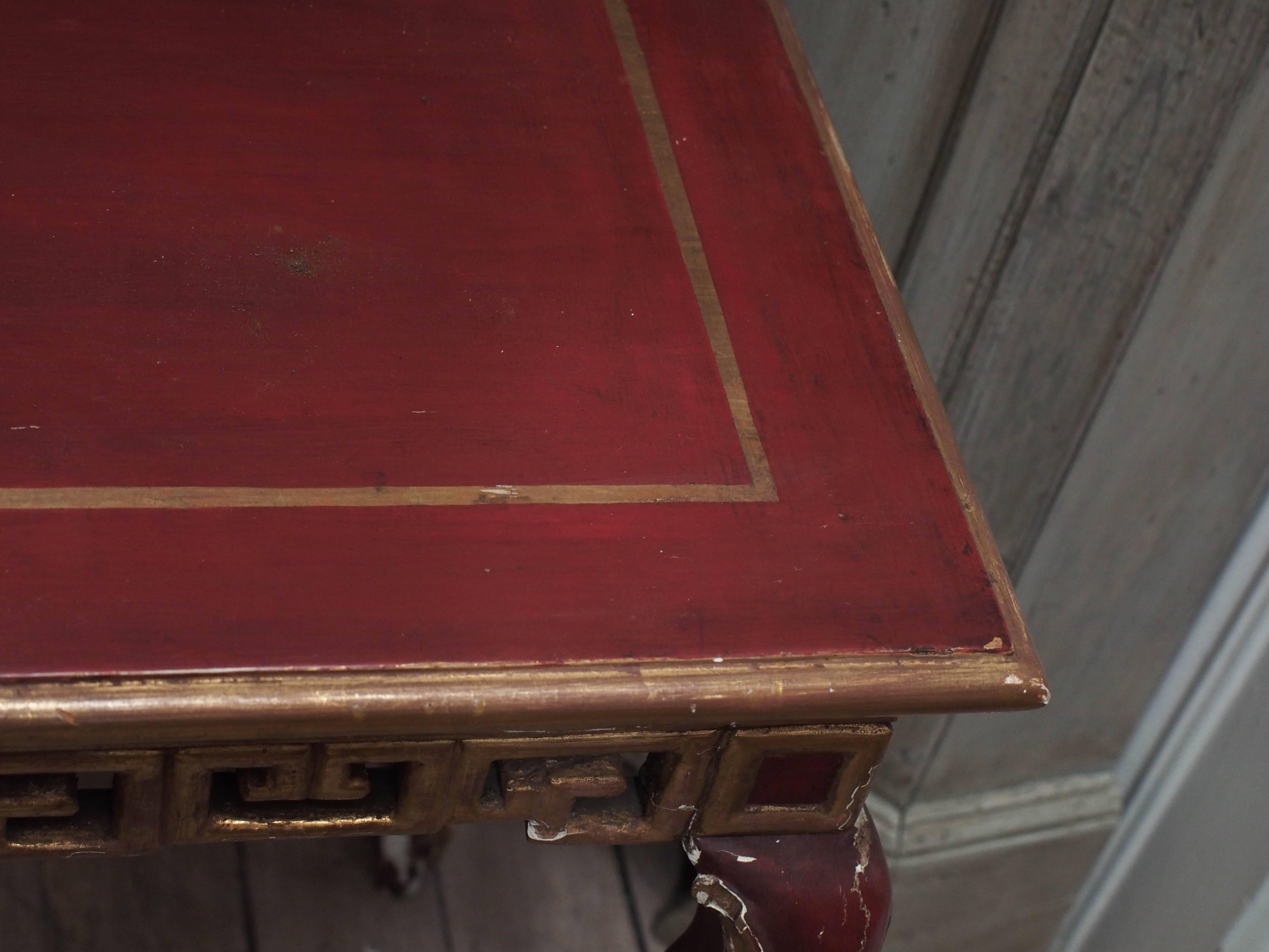 Wood French Chinoiserie Red Lacquer Console For Sale