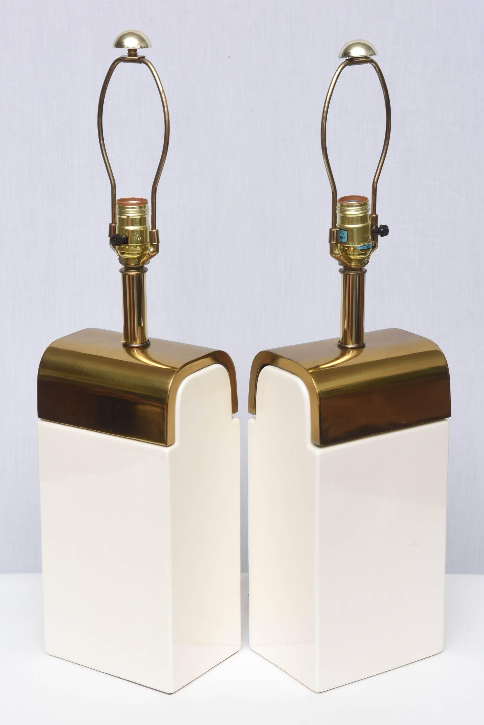 Beautiful ceramic with brass lamps.