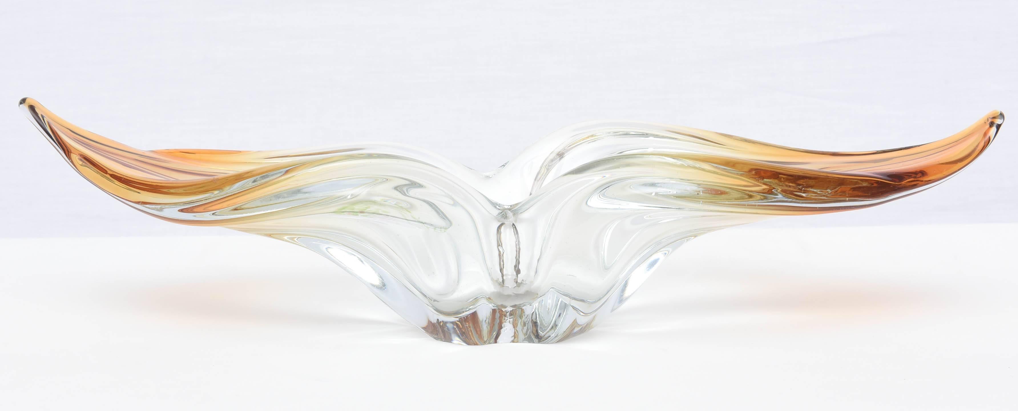 Beautiful organic candy dish in amber and clear. Murano, Italy, 1960s.