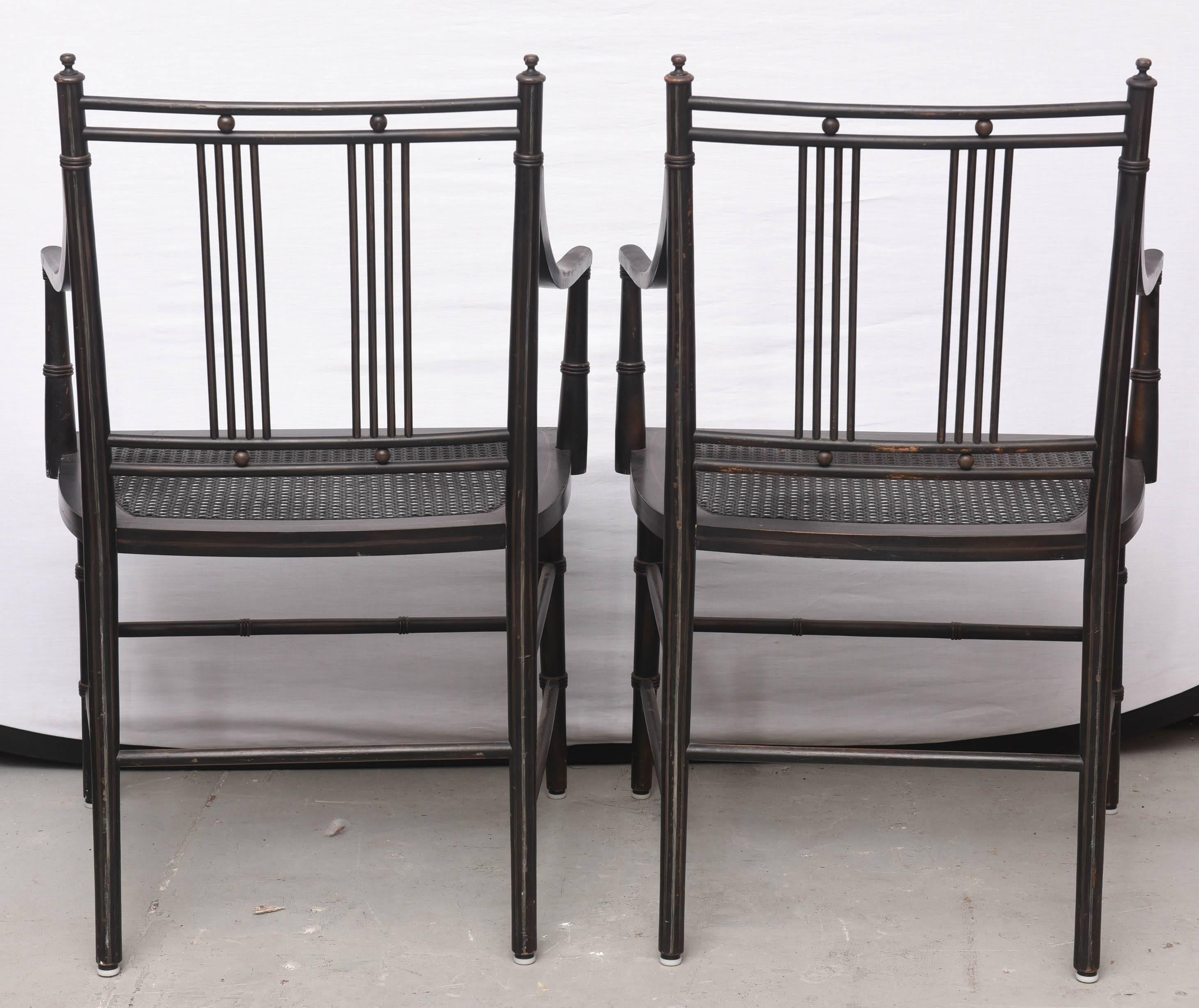 Pair of Black Caned Bottomed Chairs, 1970s, USA 1