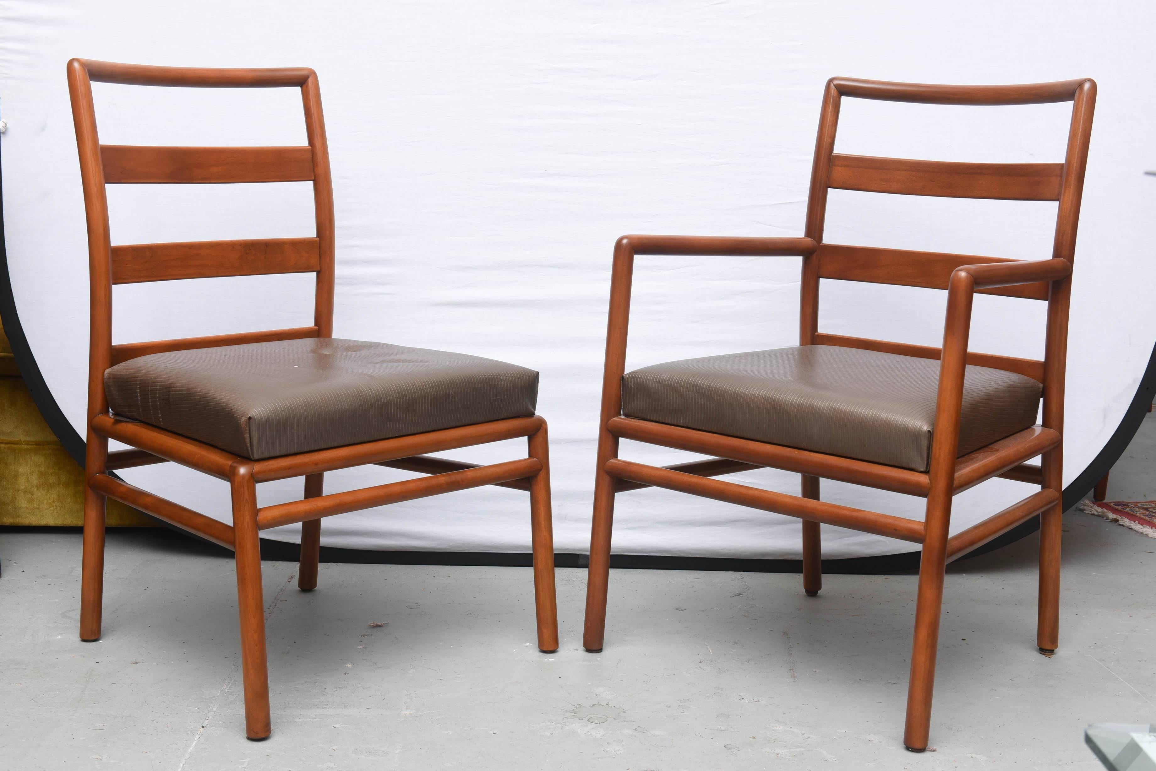 American T.H. Robsjohn-Gibbings Ladder Back Chairs Medium Walnut, Set of Eight, USA, 1950 For Sale