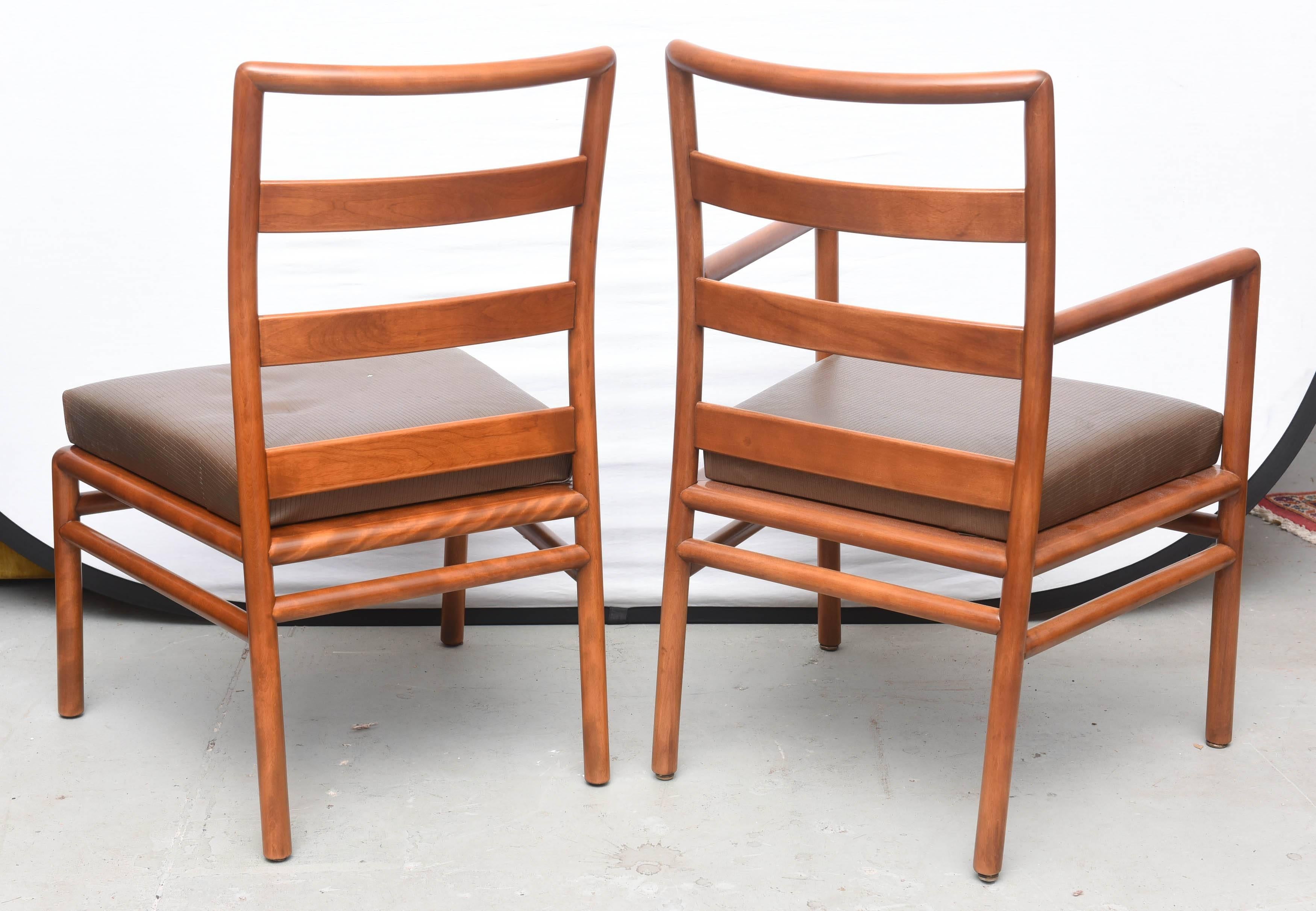 T.H. Robsjohn-Gibbings Ladder Back Chairs Medium Walnut, Set of Eight, USA, 1950 For Sale 1