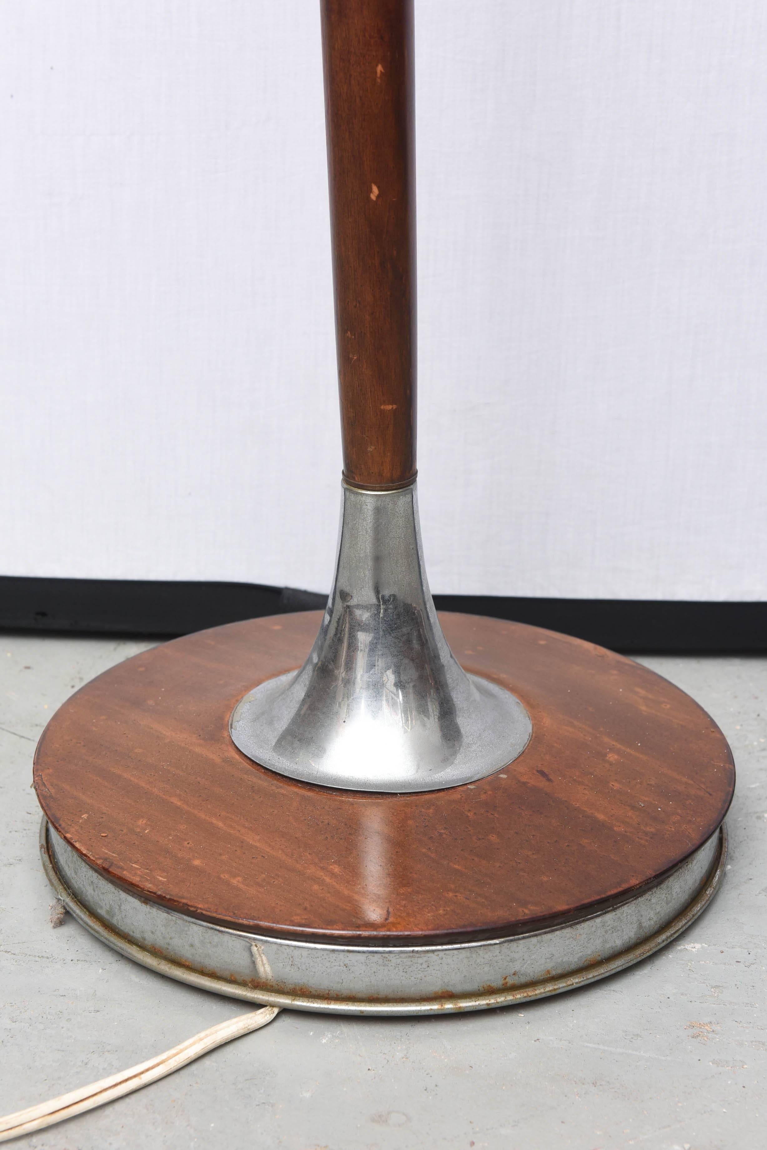 Mid-Century Modern Lovely Wood, Chrome and Glass Floor Lamp or Torchiere, USA, 1940s