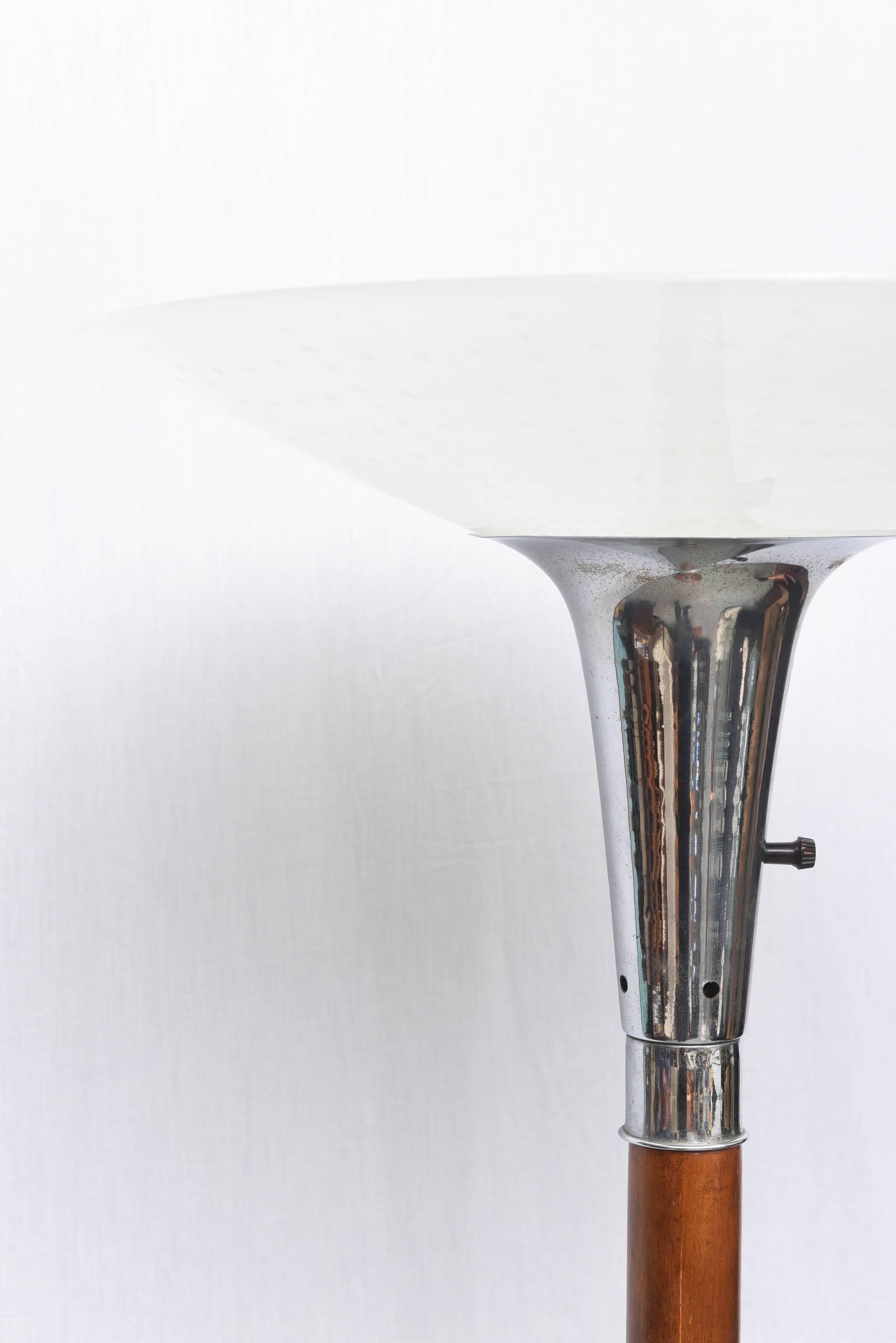 Mid-20th Century Lovely Wood, Chrome and Glass Floor Lamp or Torchiere, USA, 1940s