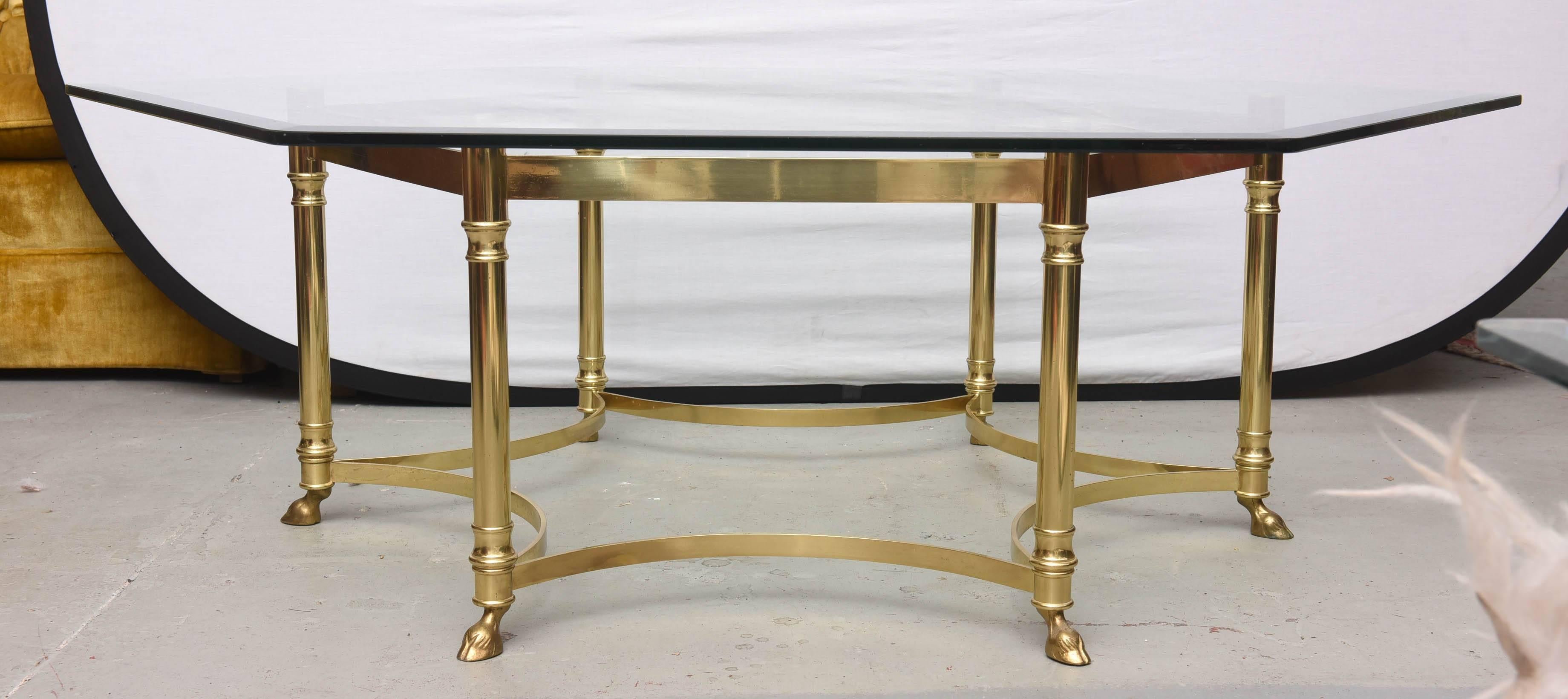Monumental La Barge Brass and Glass Coffee Table, 1950s, France In Excellent Condition In Miami, FL