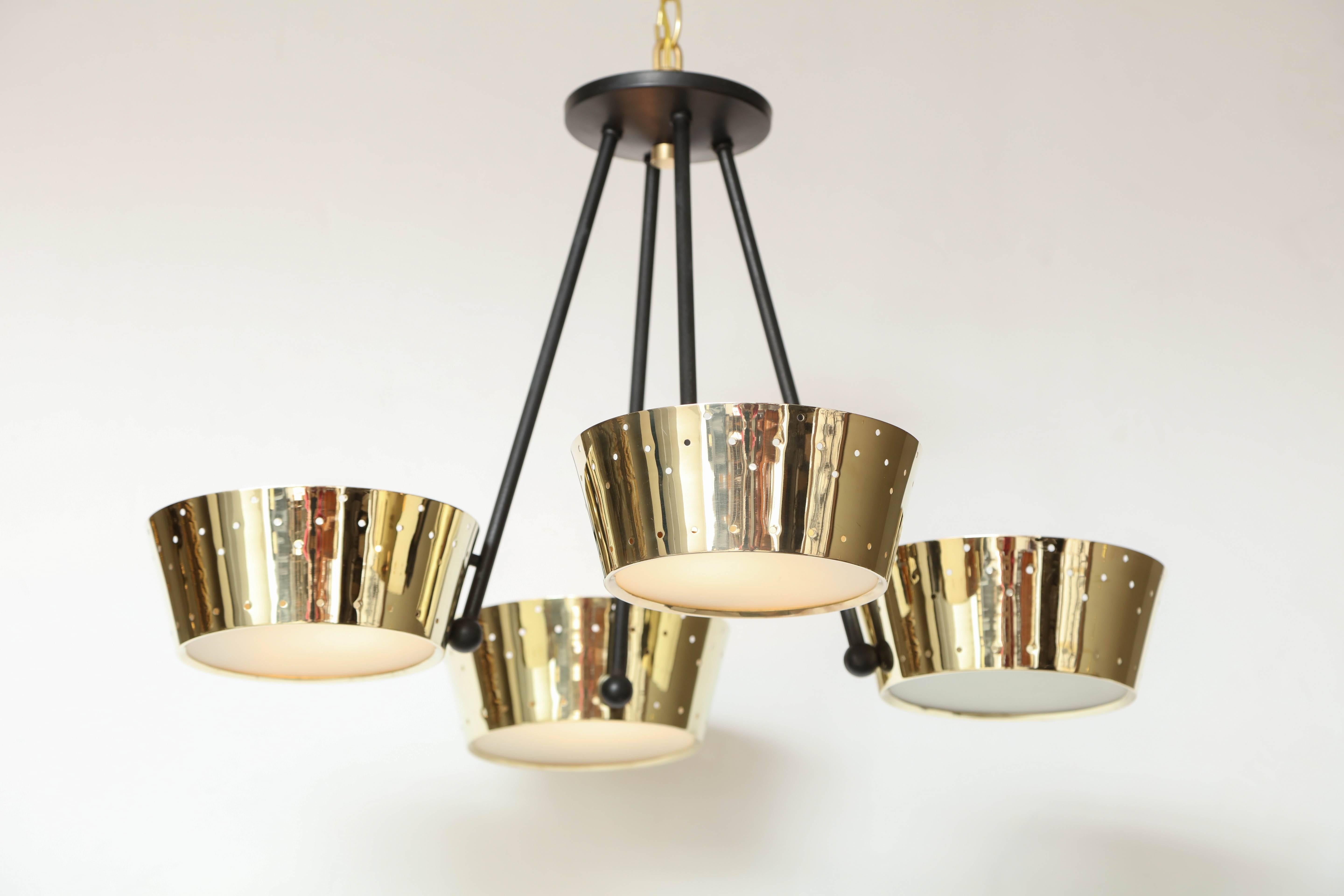 American  Pierced Brass Four-Light Chandelier by Gerald Thurston for Lightolier