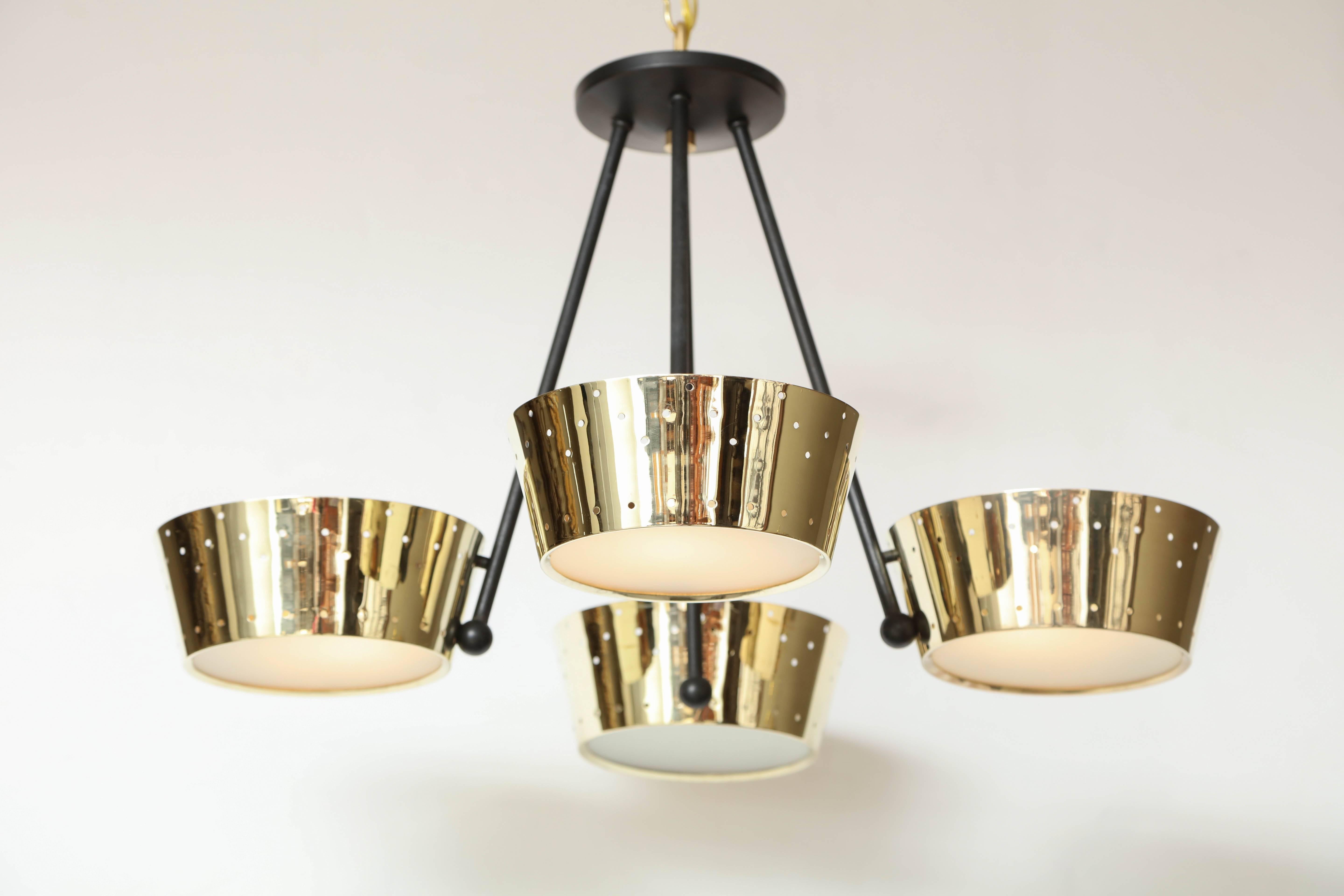  Pierced Brass Four-Light Chandelier by Gerald Thurston for Lightolier In Excellent Condition In New York, NY