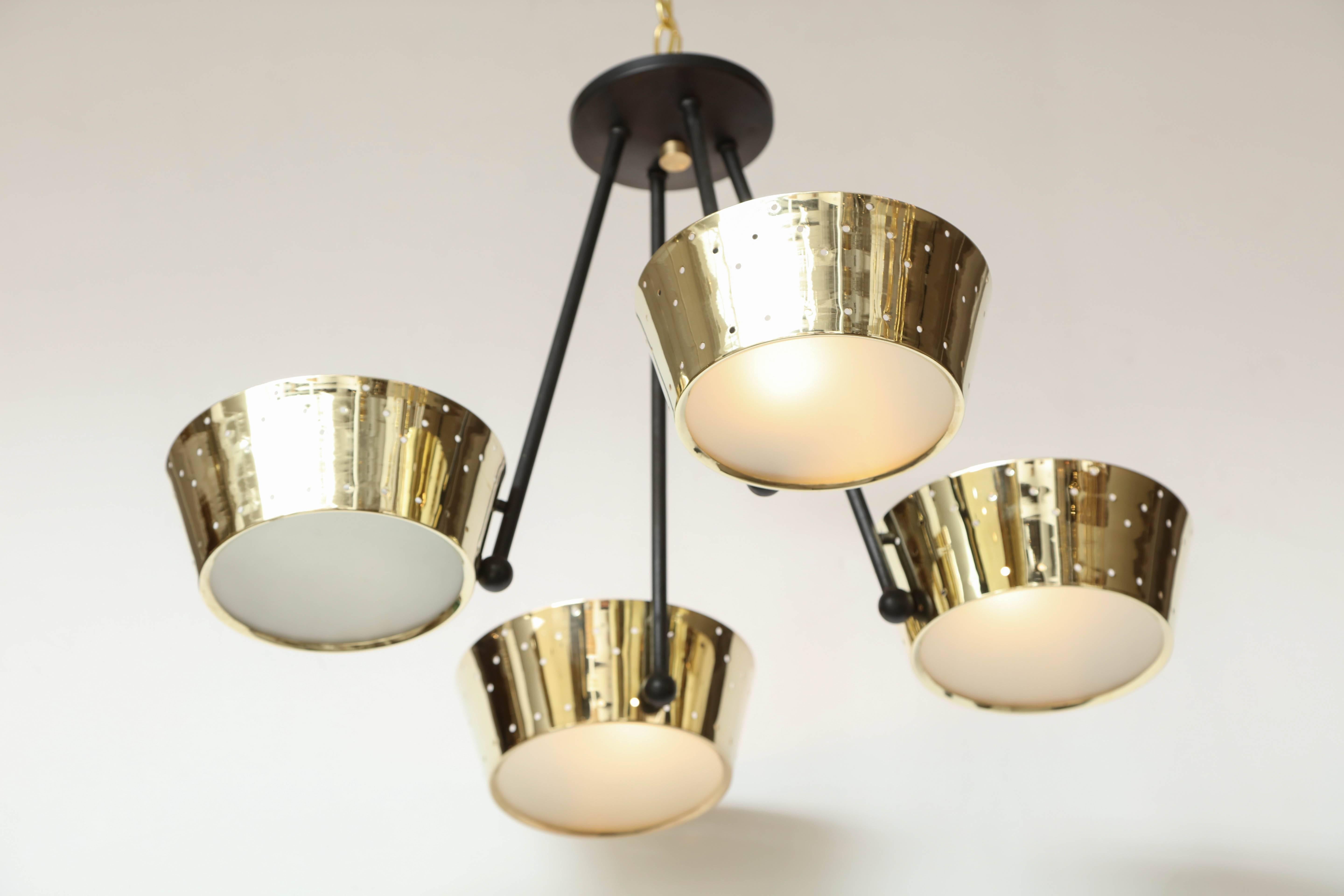 Mid-20th Century  Pierced Brass Four-Light Chandelier by Gerald Thurston for Lightolier