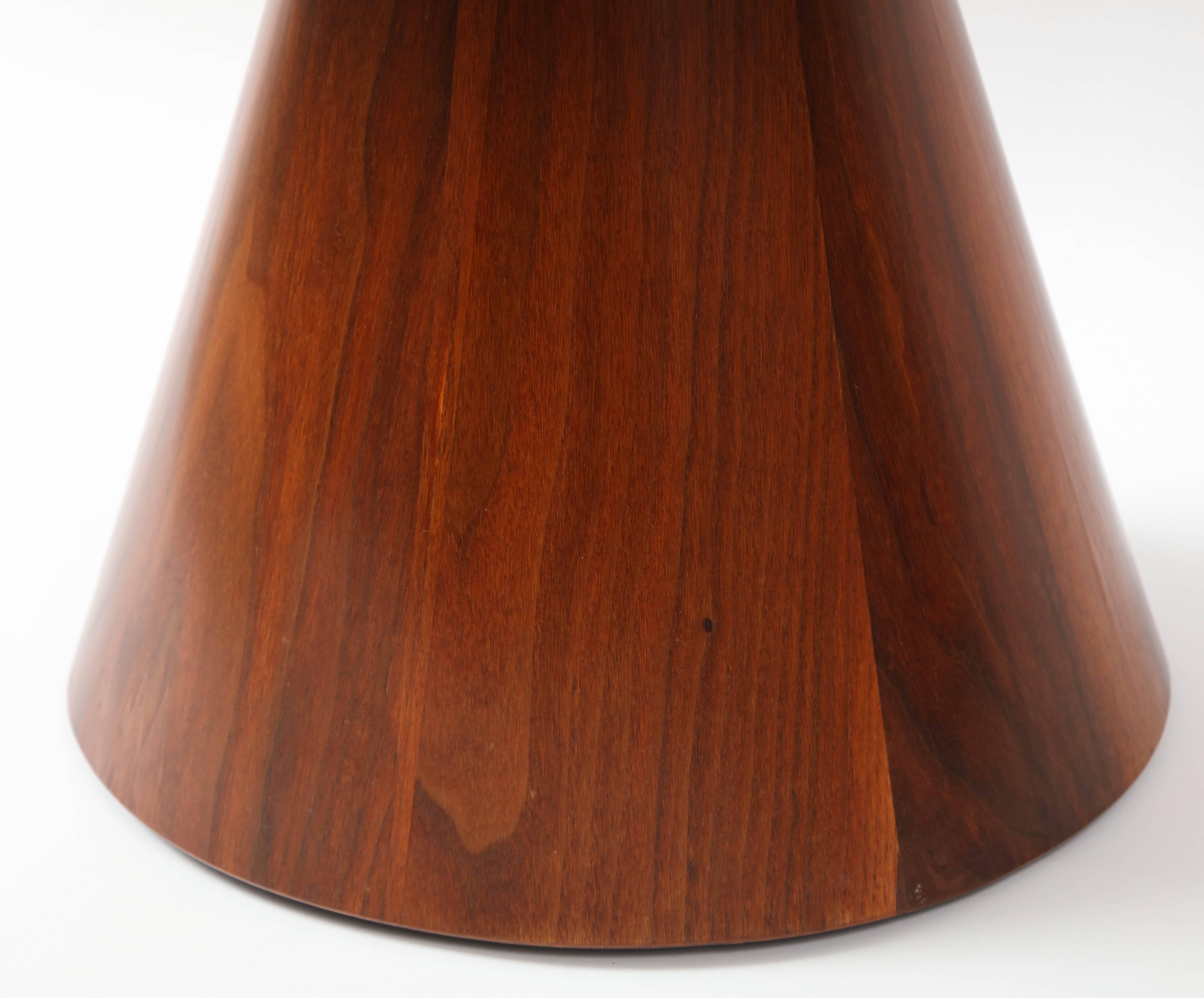 American Pair of William Keyser Walnut and Leather Pedestal Stools, 1969