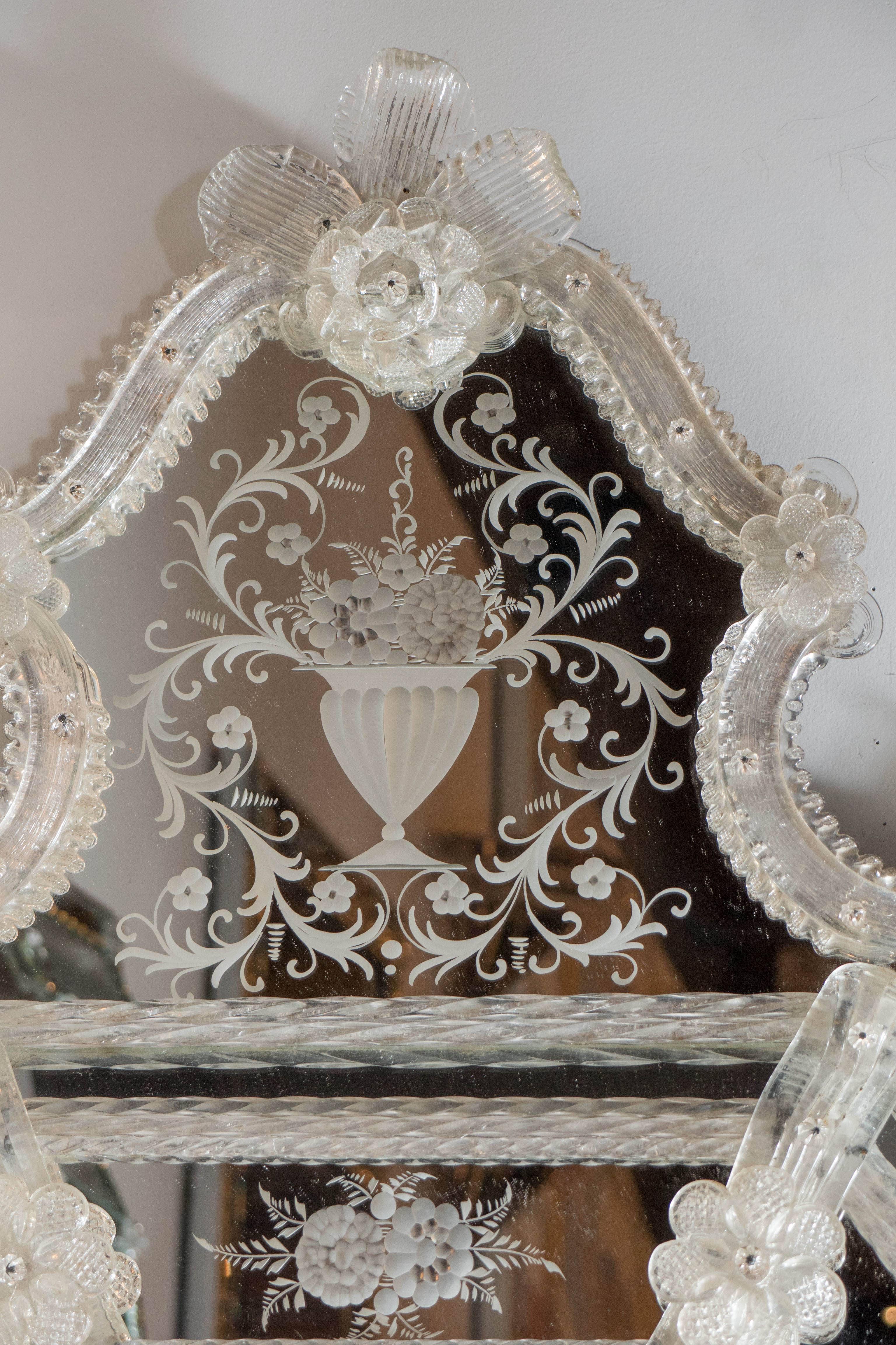 Murano Venetian Mirror with Intricate Stylized Floral and Foliage Appliques In Excellent Condition In New York, NY