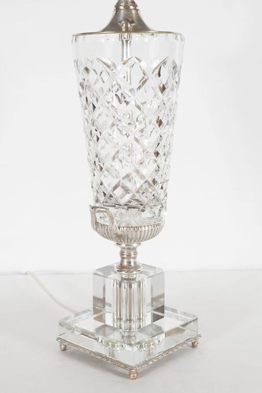 1940s Hollywood Cut Crystal Urn Form Table Lamp with Silvered Fittings