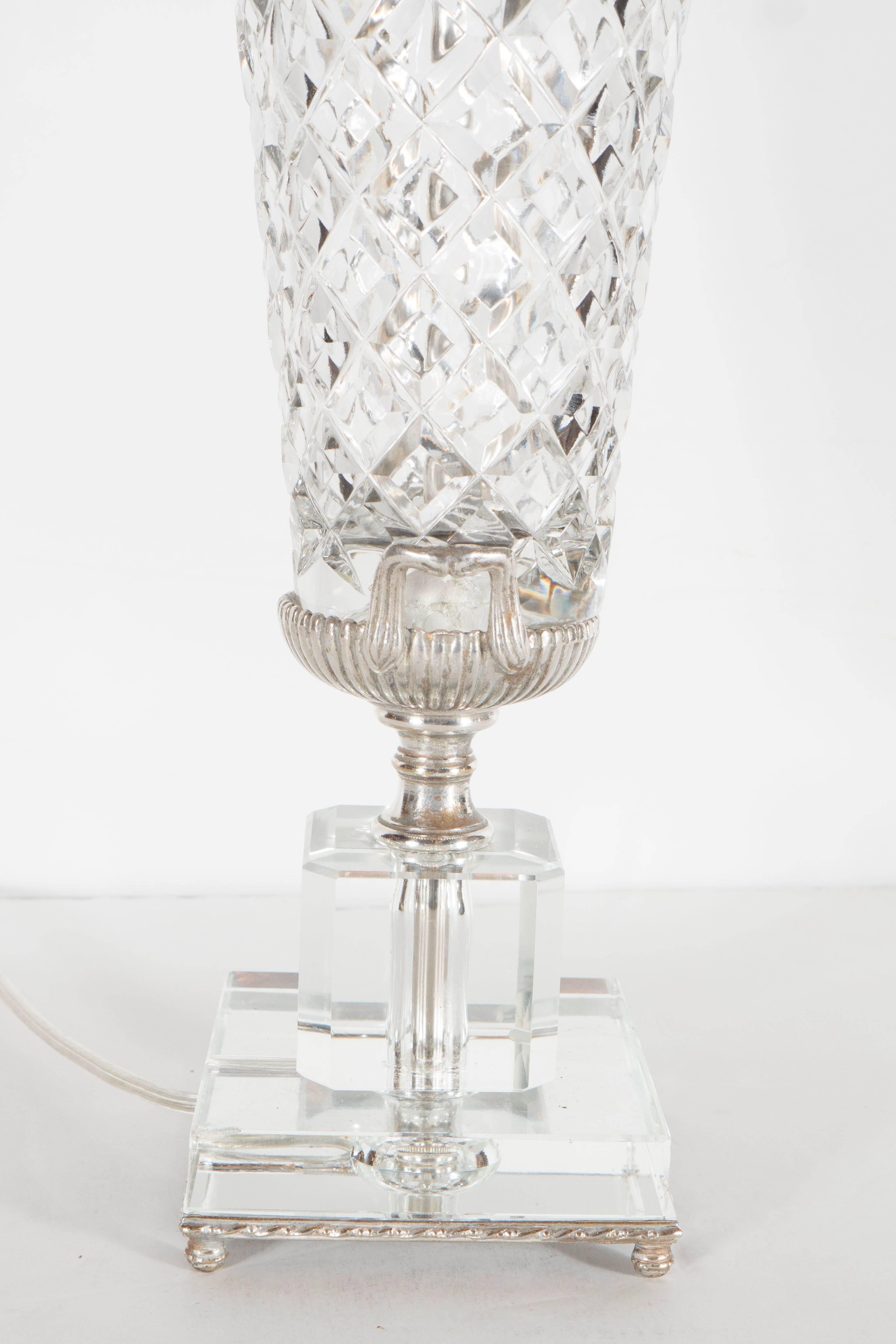 1940s Hollywood Cut Crystal Urn Form Table Lamp with Silvered Fittings 2