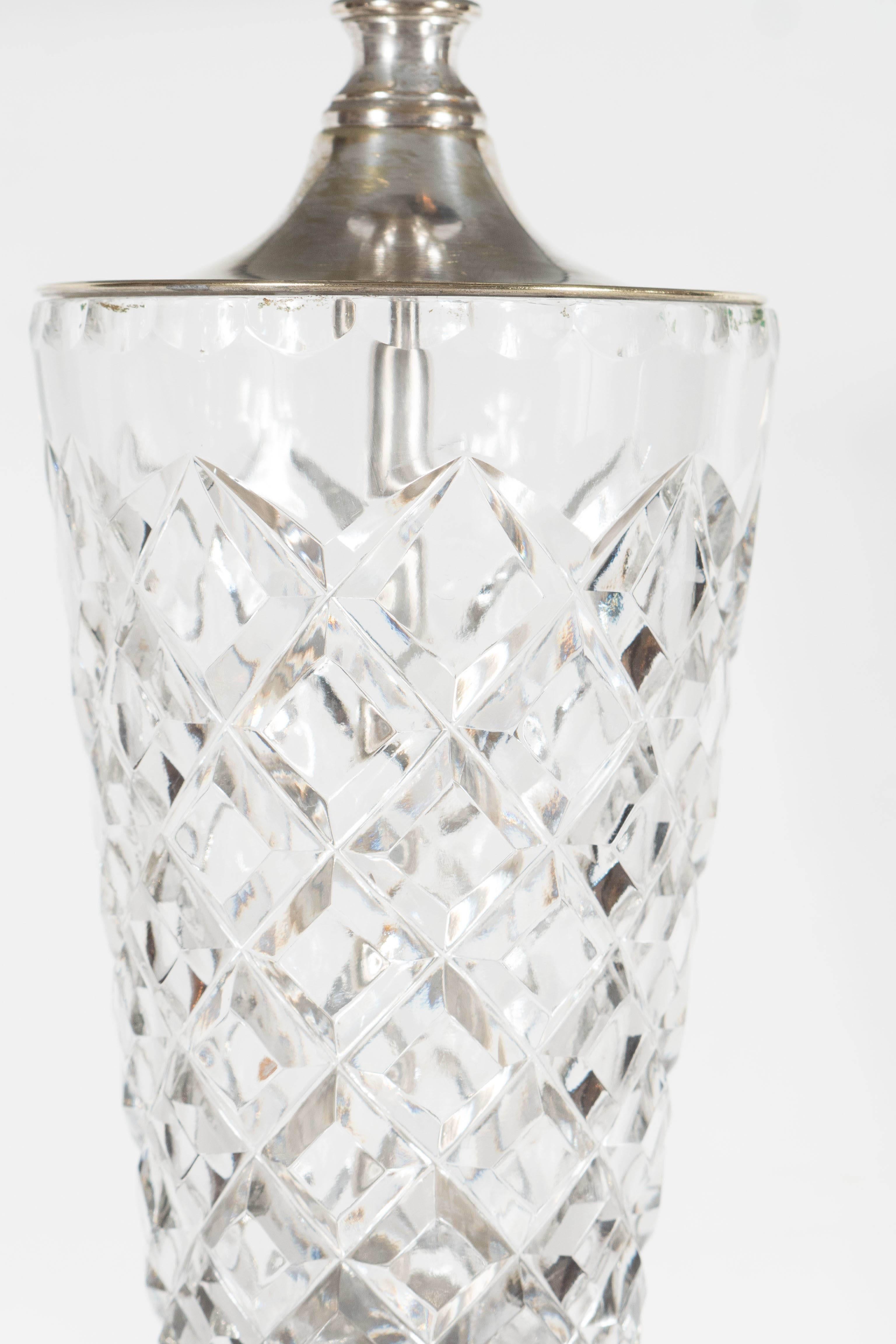 1940s Hollywood Cut Crystal Urn Form Table Lamp with Silvered Fittings 3