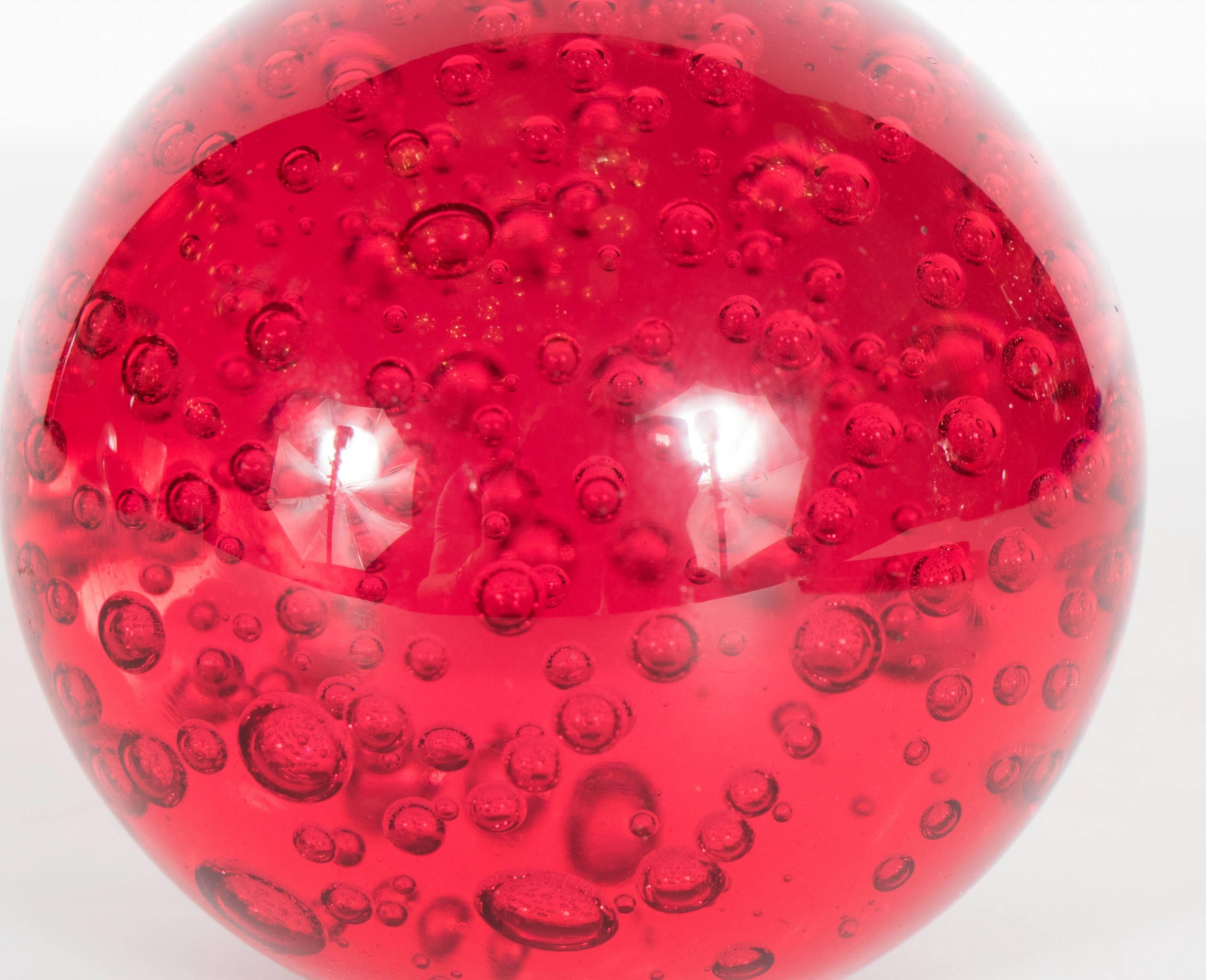 Italian Mid-Century Modernist Ruby Red Paperweight with Glass Bubbles
