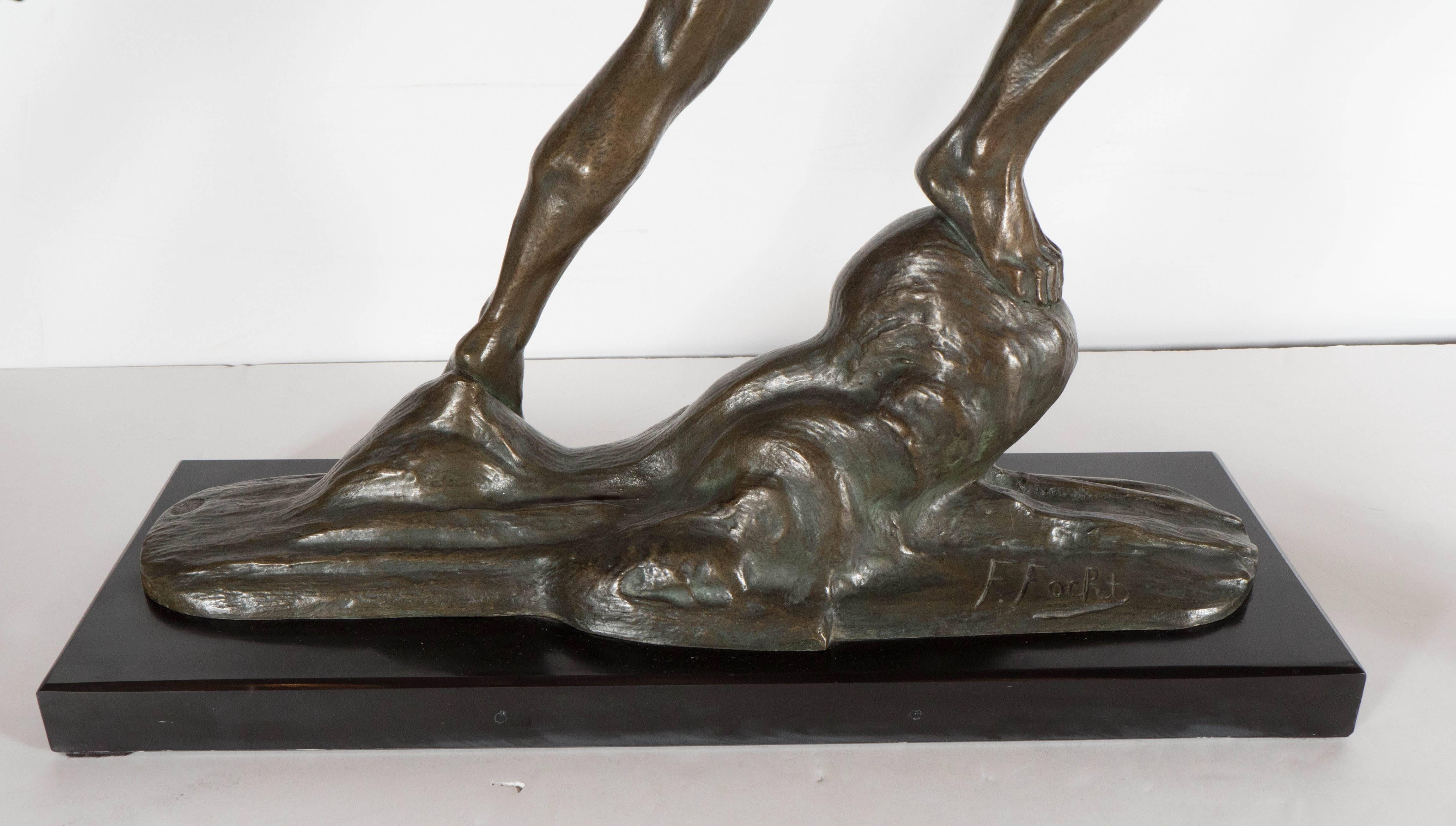 French Art Deco Frederic C. Focht Cast Bronze Statue 
