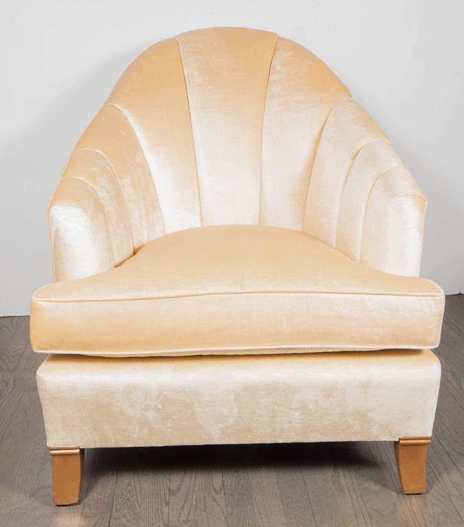 Elegant Pair of ChannelBack Art Deco Club Chairs in Cream Oyster