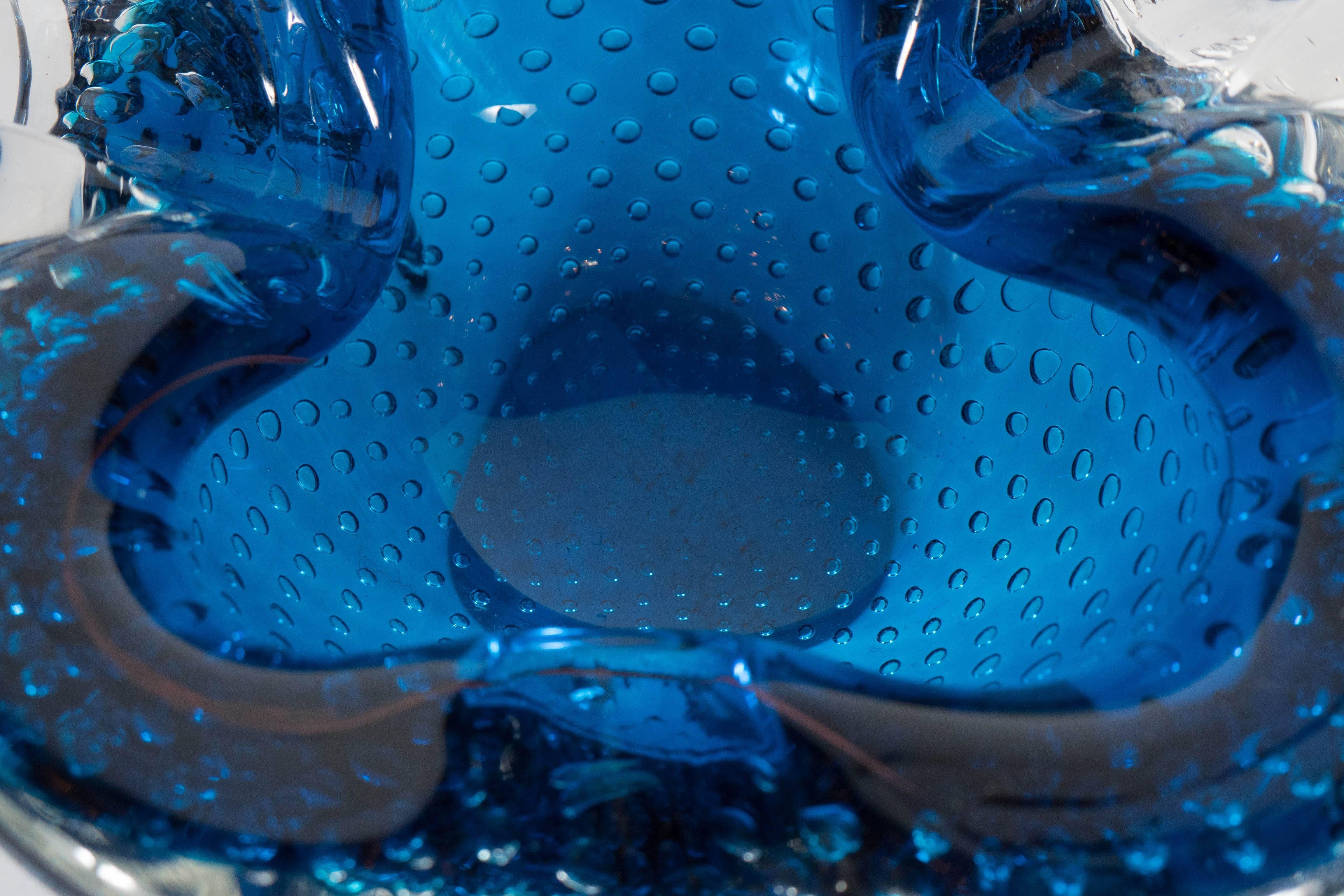 Gorgeous Sapphire-Blue and Clear Murano Glass Bowl or Ashtray 1
