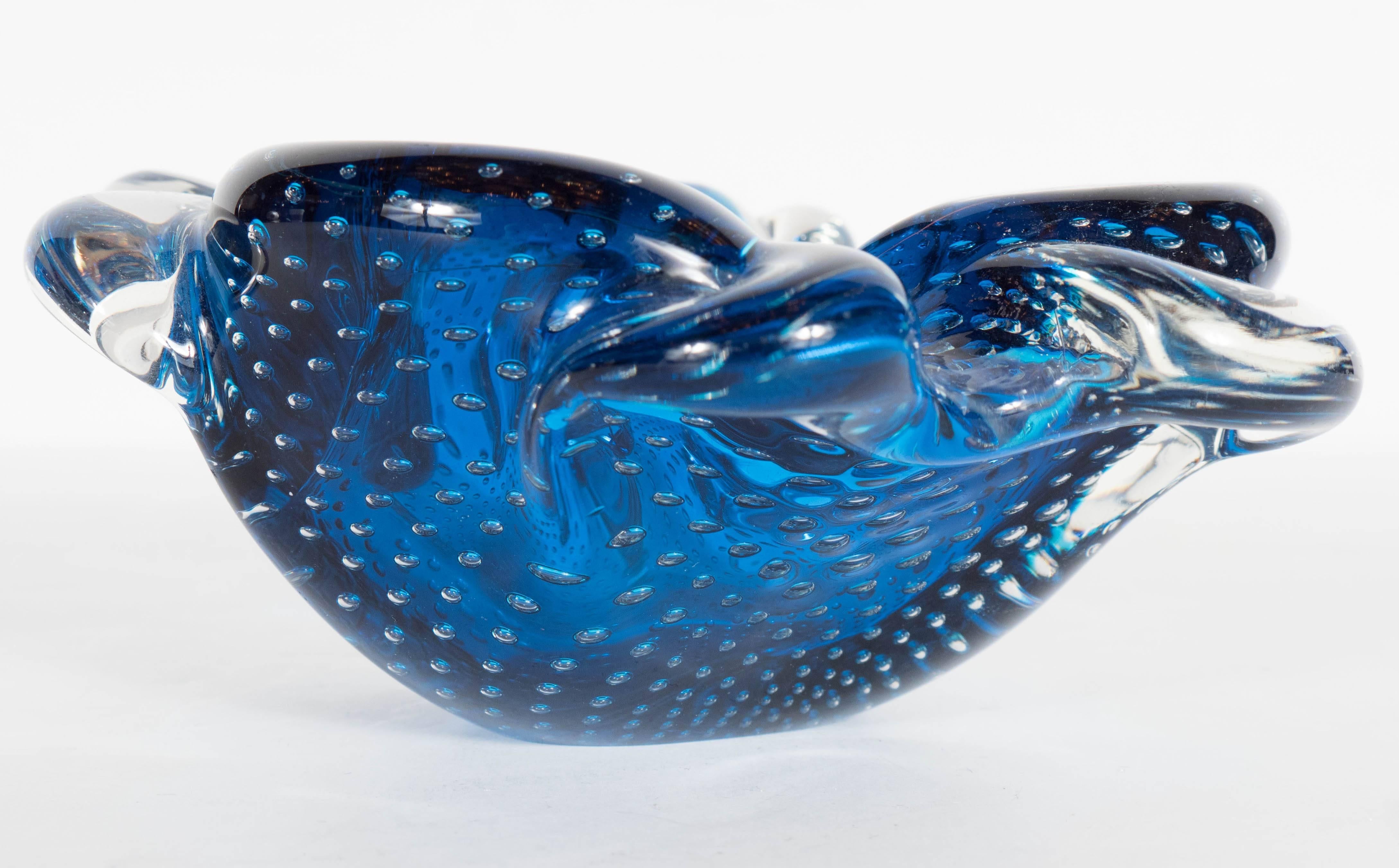 Gorgeous Sapphire-Blue and Clear Murano Glass Bowl or Ashtray 2