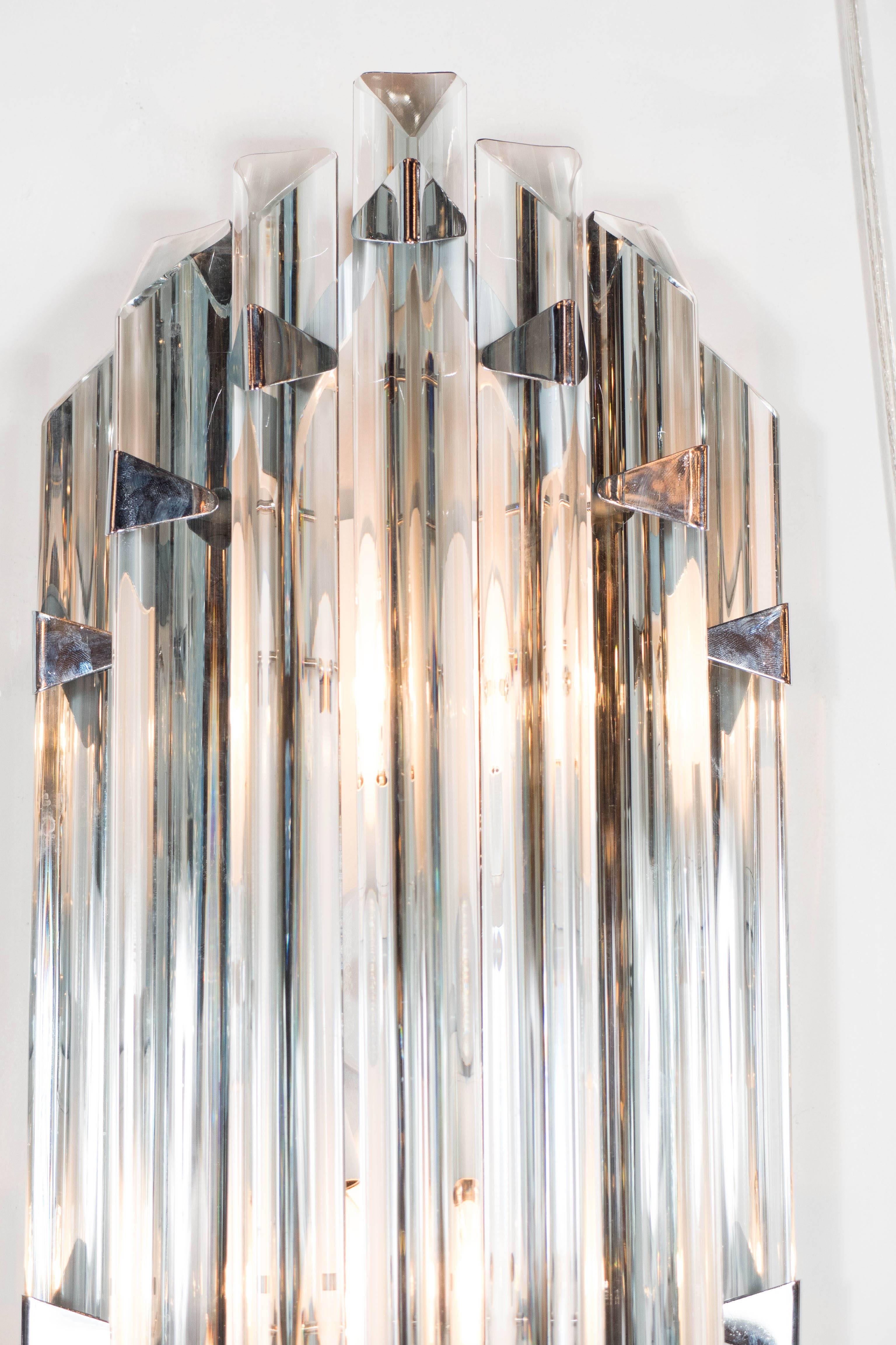 Pair of Mid-Century Modernist Sconces in Smoked Murano Glass with Nickel In Excellent Condition In New York, NY