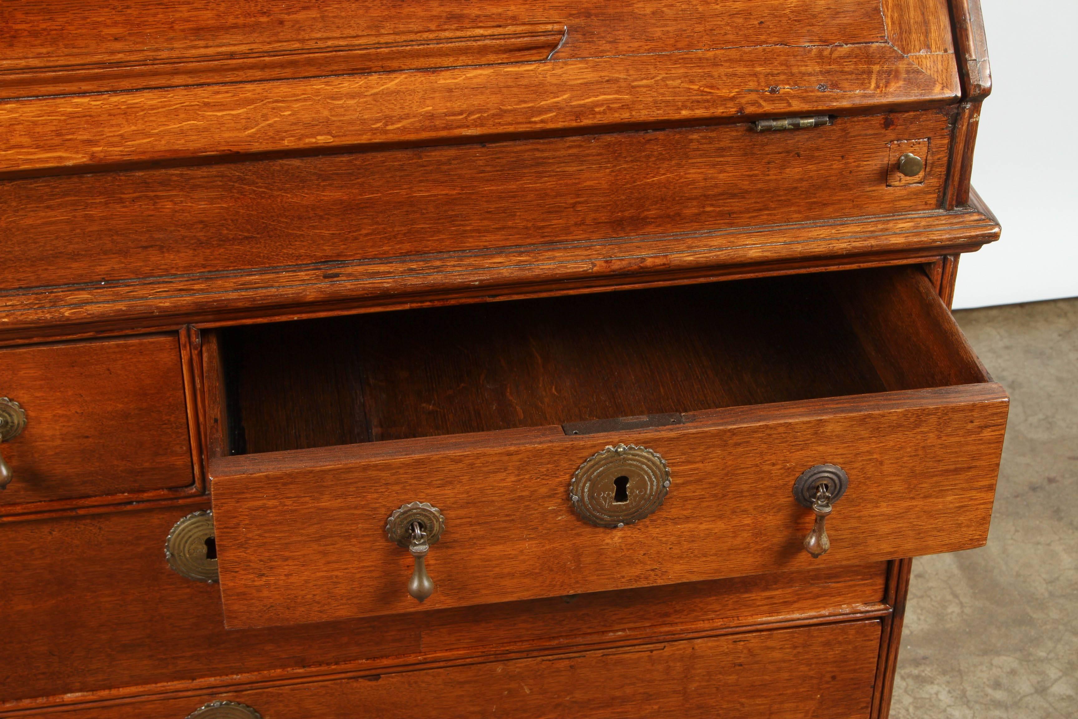 18th Century and Earlier English 18th Century Queen Anne Oak Secretary Double Dome