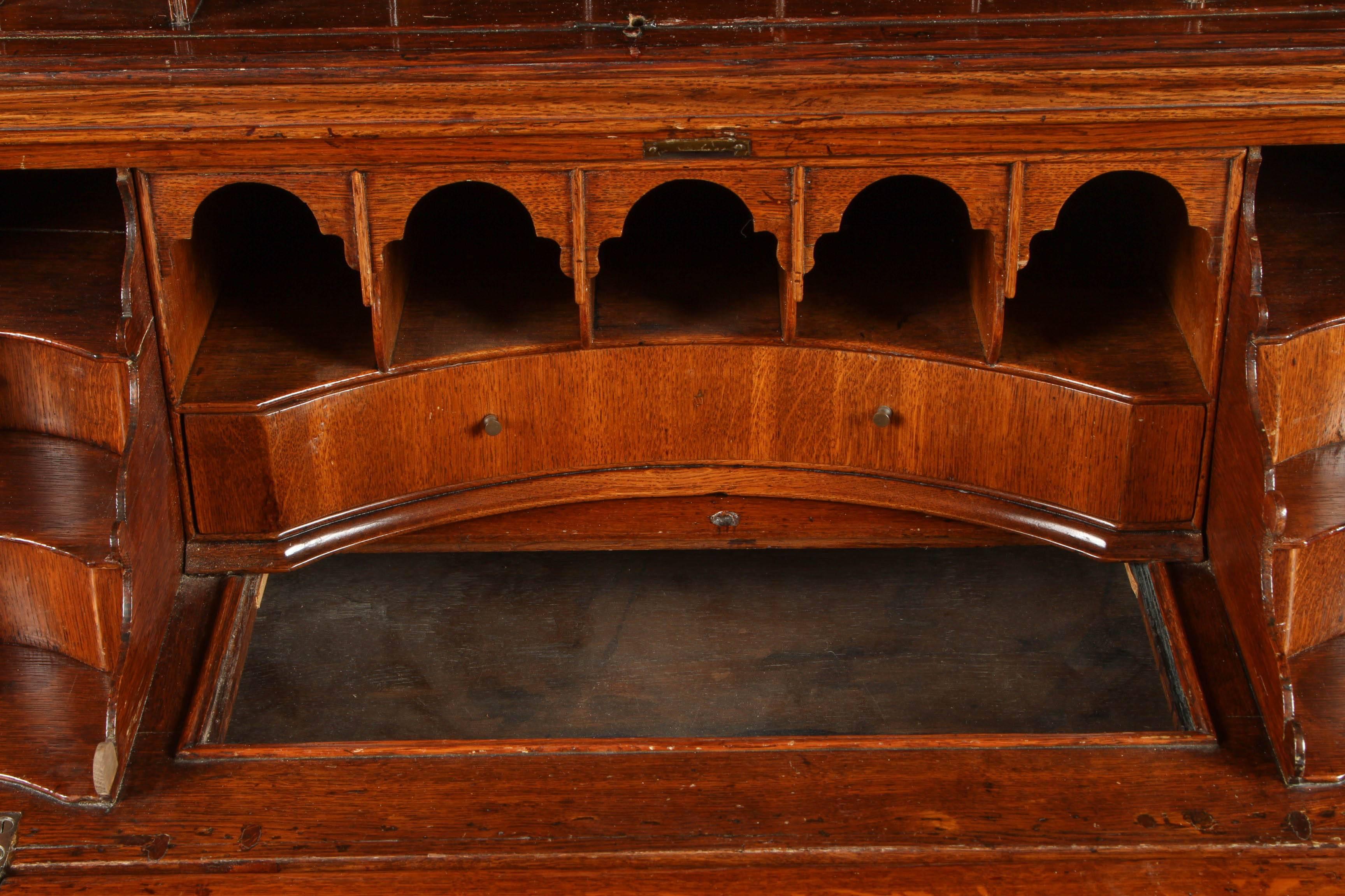 English 18th Century Queen Anne Oak Secretary Double Dome 3