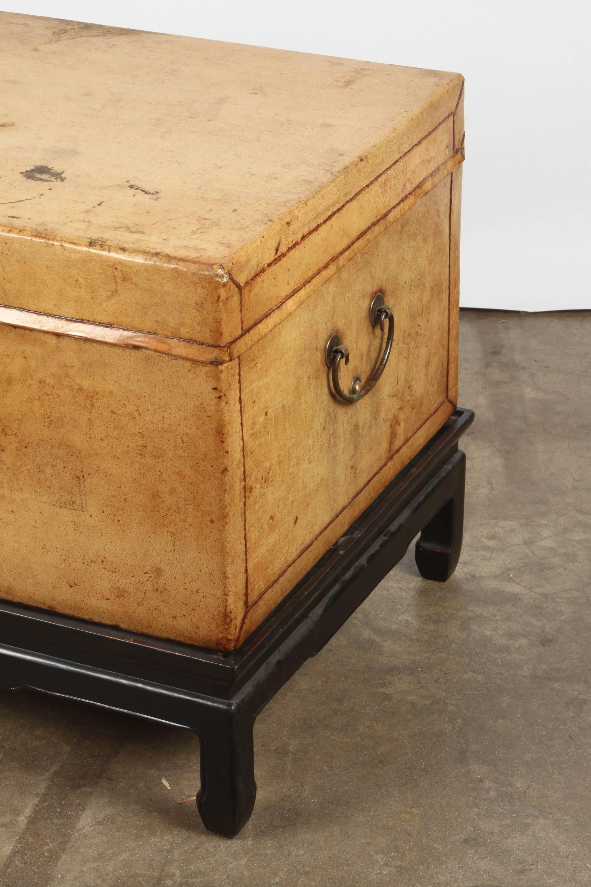 White Leather Chinese Trunk on Stand 3