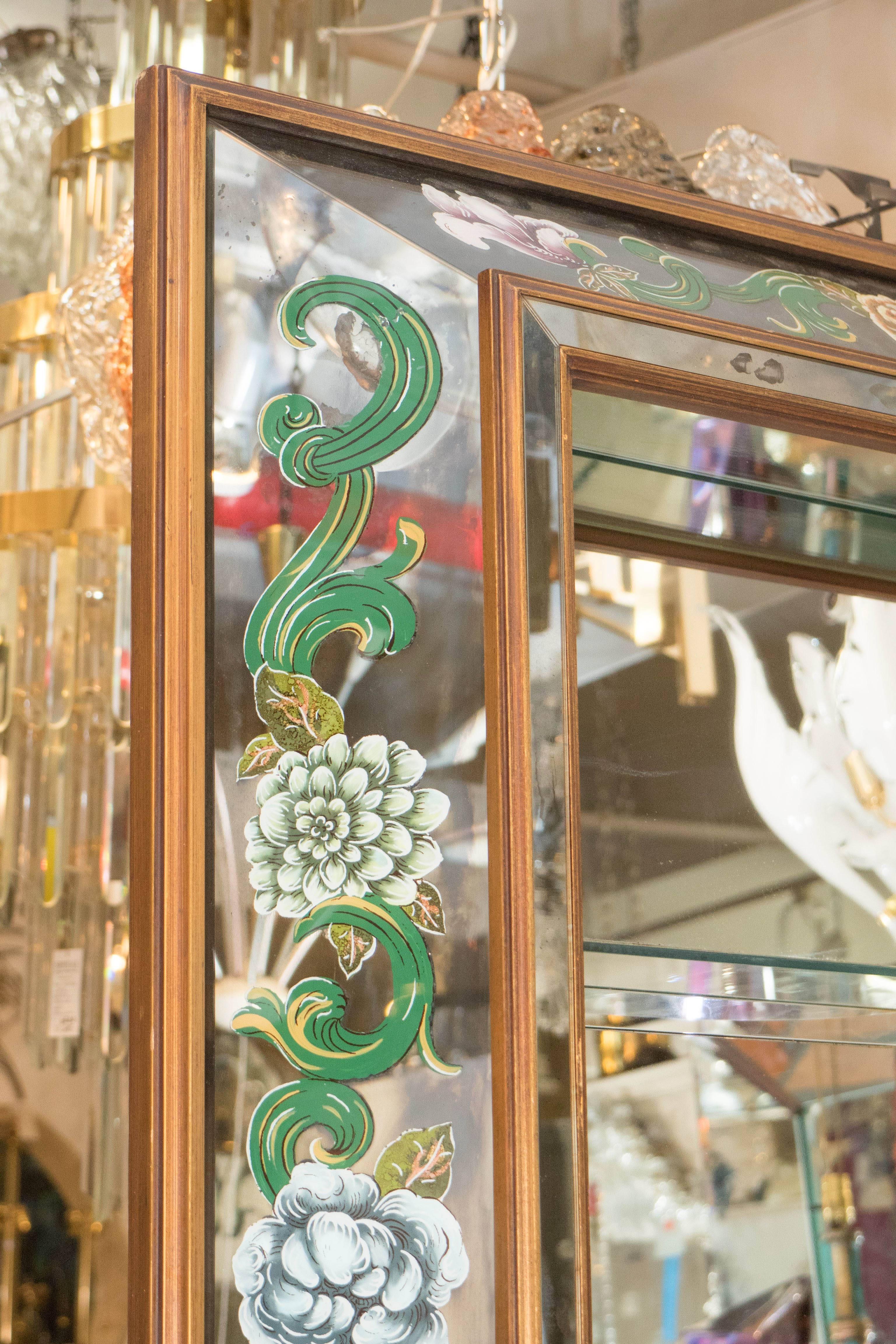 Hollywood Regency Shadow Box Wall Mirror with Glass Display Shelves In Good Condition In Astoria, NY