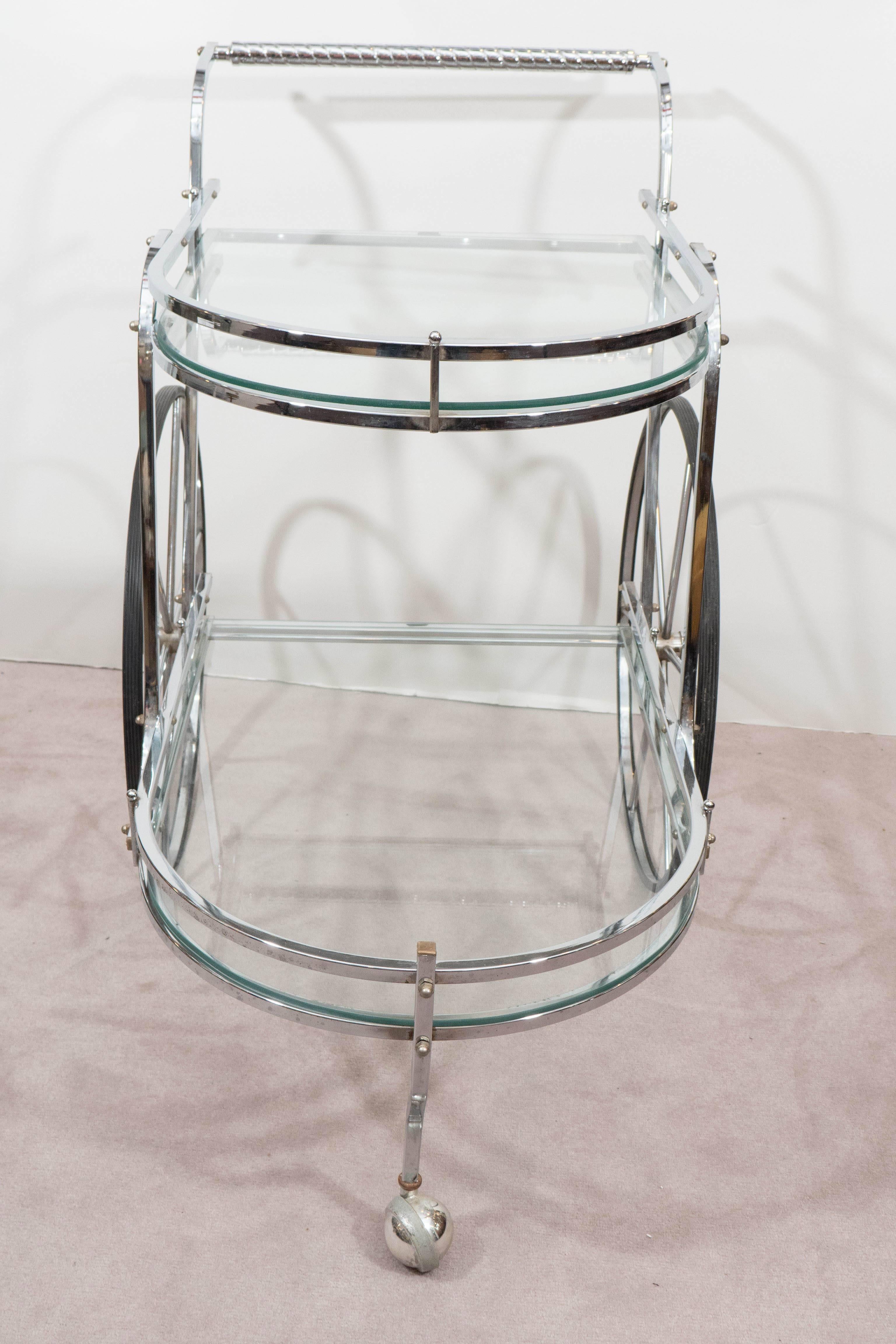 Midcentury Two-Tier Bar Cart in Chrome and Glass 3