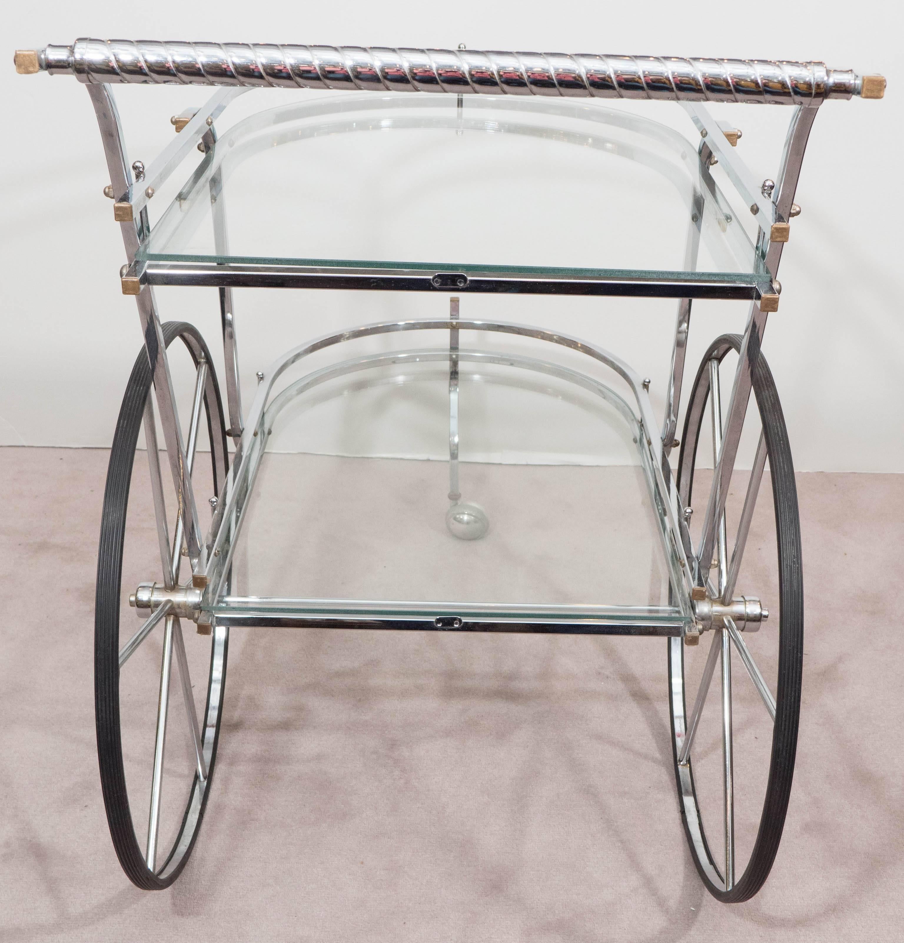 Midcentury Two-Tier Bar Cart in Chrome and Glass 1